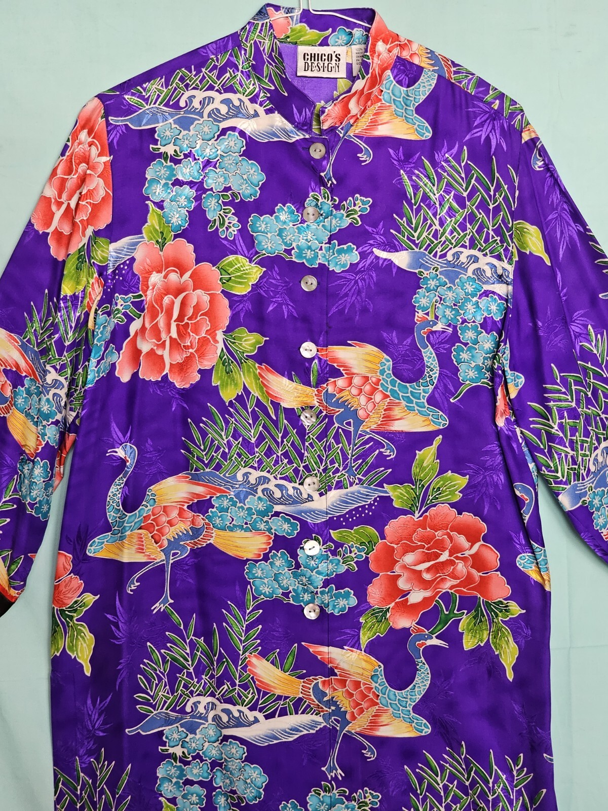 Chico’s Design brand women’s Purple Asian style Long Sleeve Shirt Blouse Tunic