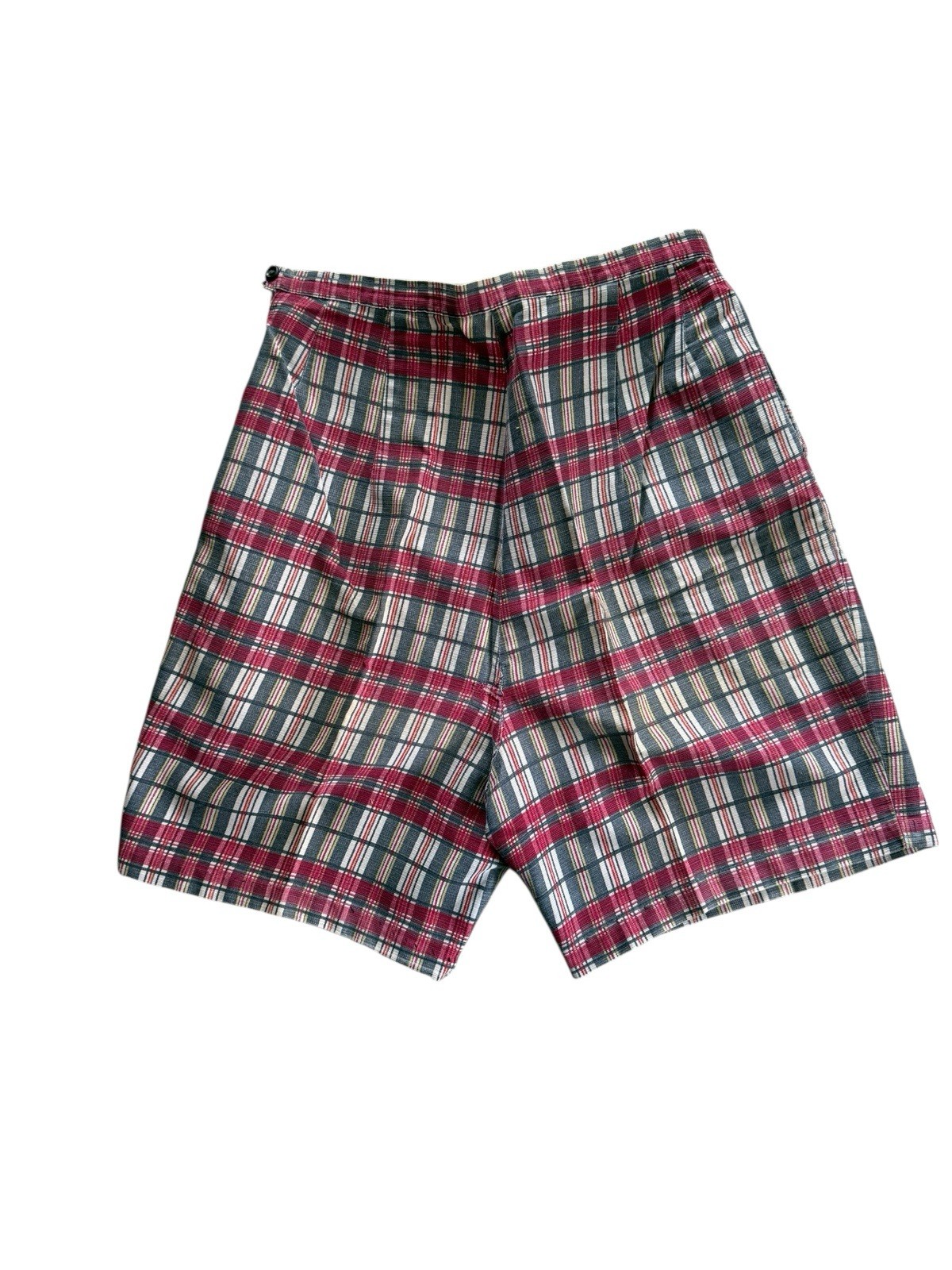 Vintage 1960S Cotton Madras Bermuda Shorts – Red White Blue Plaid- Side Zipper