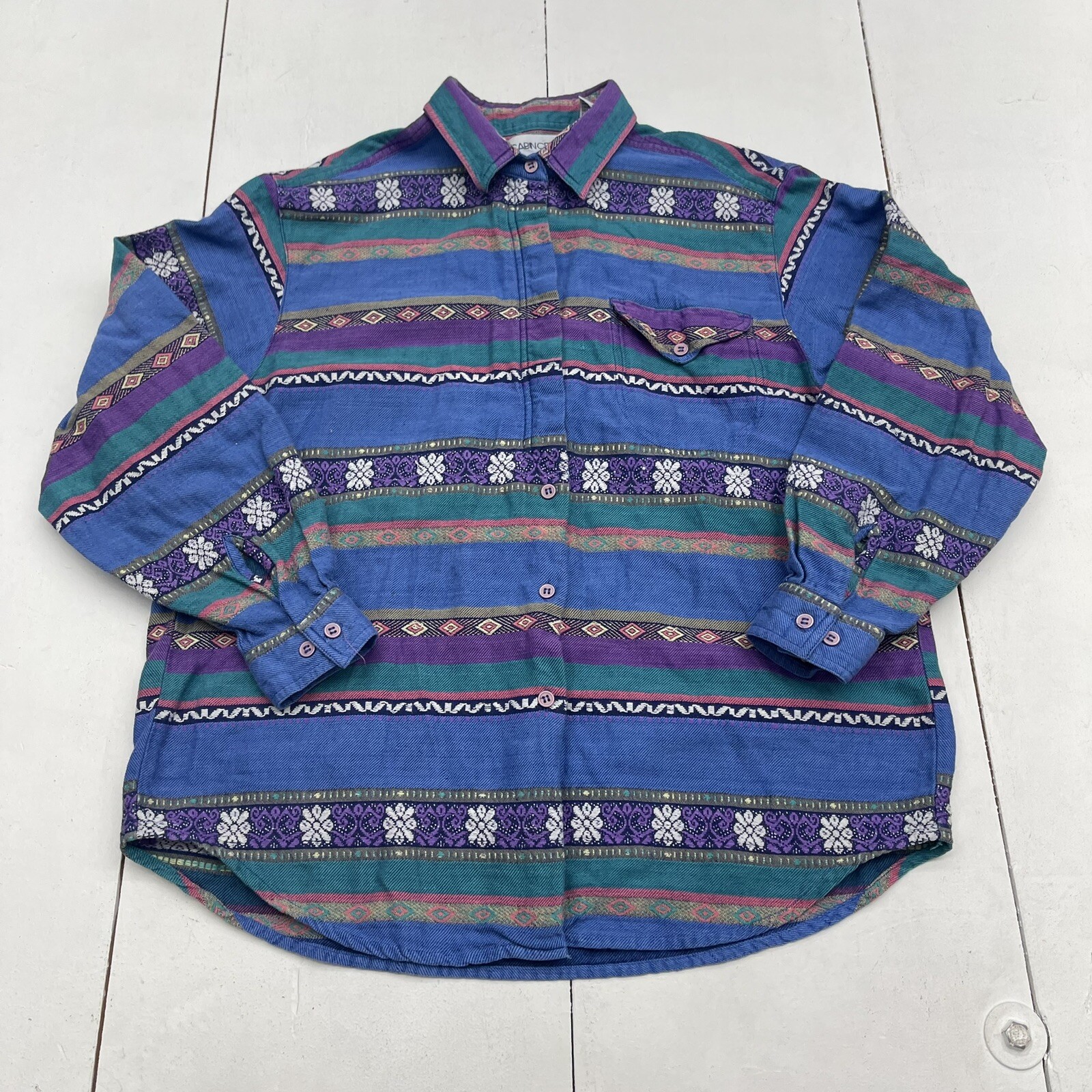 Vintage Cabin Creek Multicolor Aztec Stripe Long Sleeve Button Up Women’s Size L