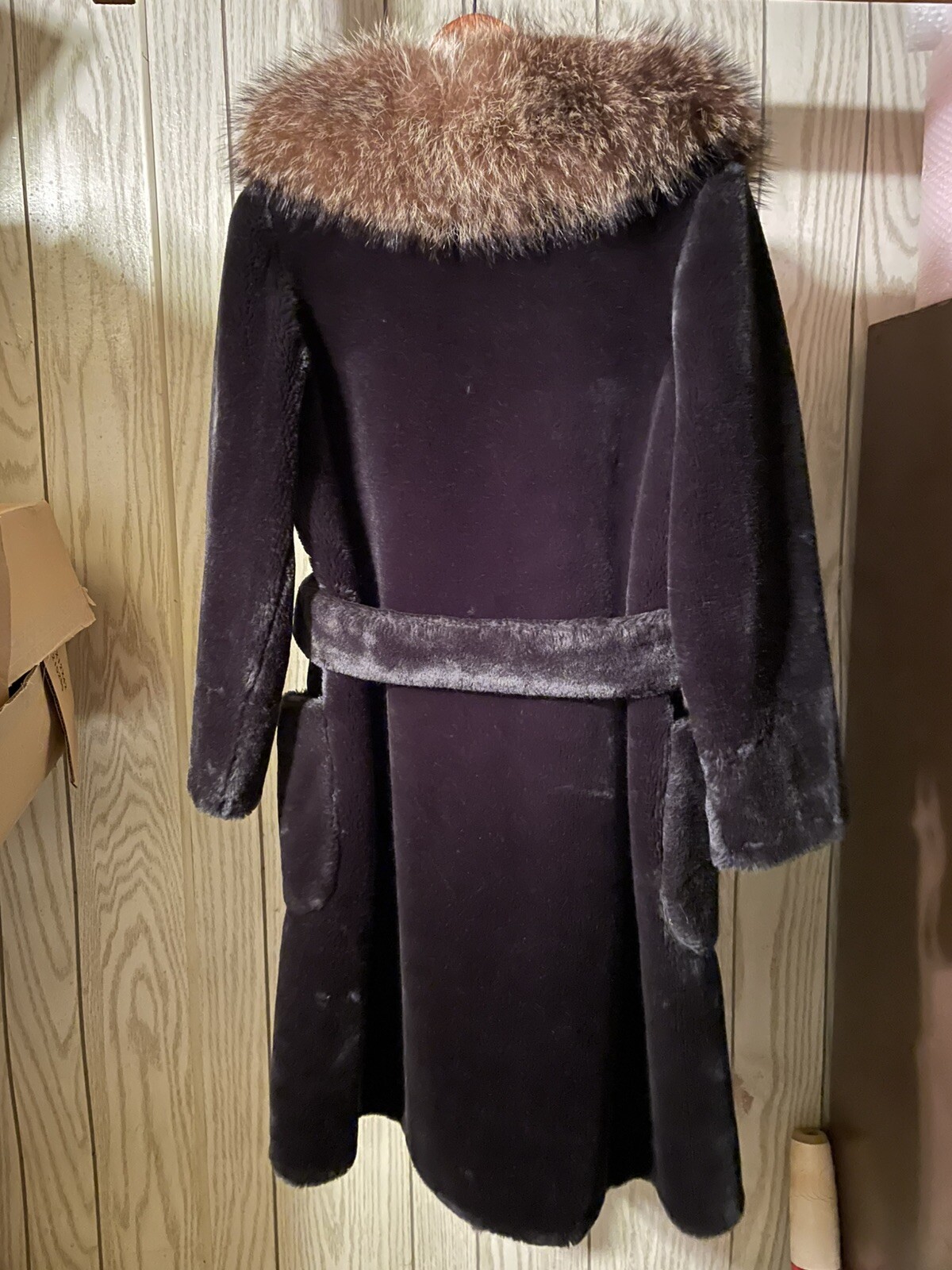 VTG Women’s Antique Edwardian Early 1900’s Black Plush Coat Sz M Real Fur Collar