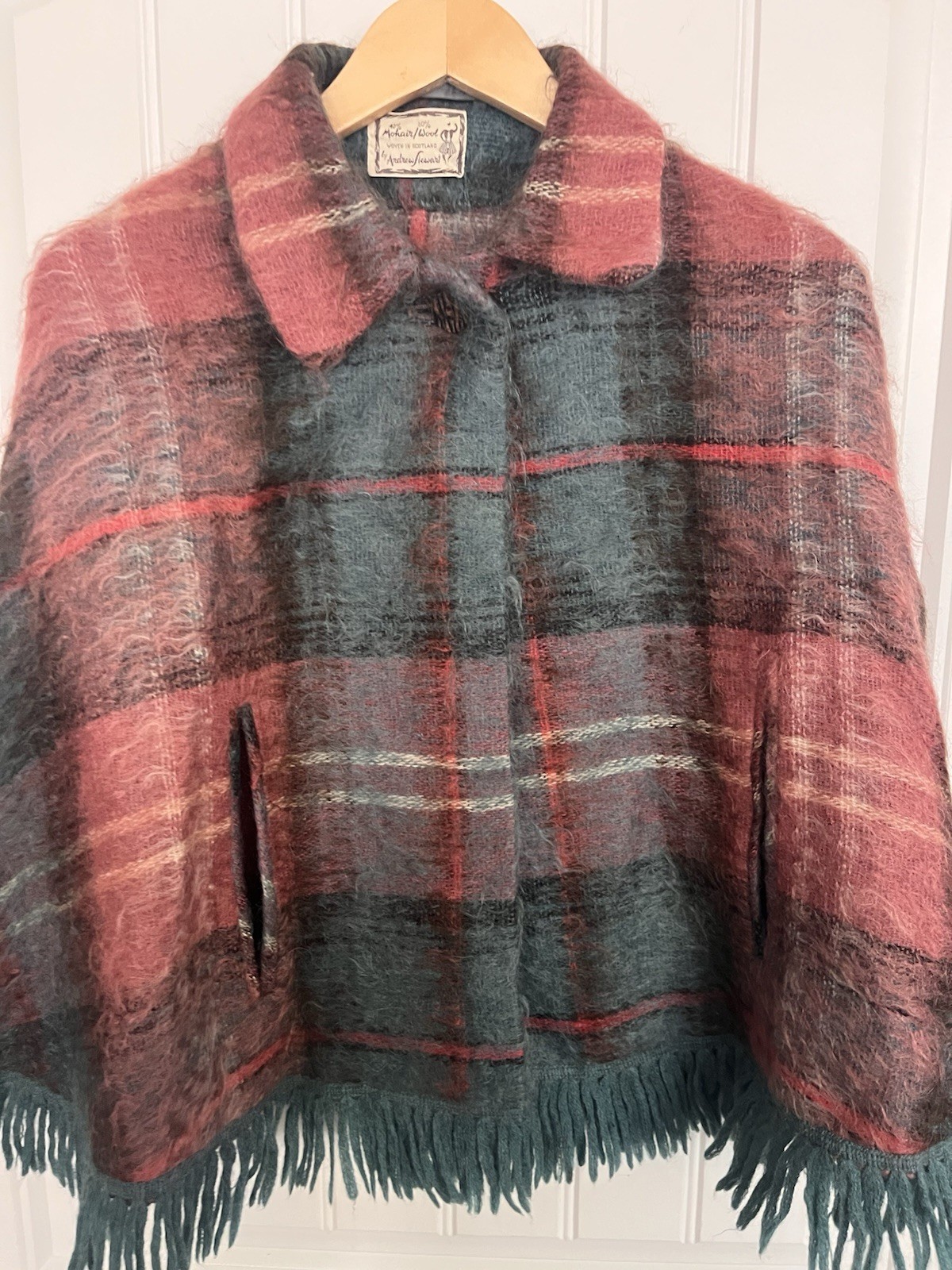 Andrew Stewart Vintage Cape Poncho in Wool & Mohair Woven in Scotland Plaid 319
