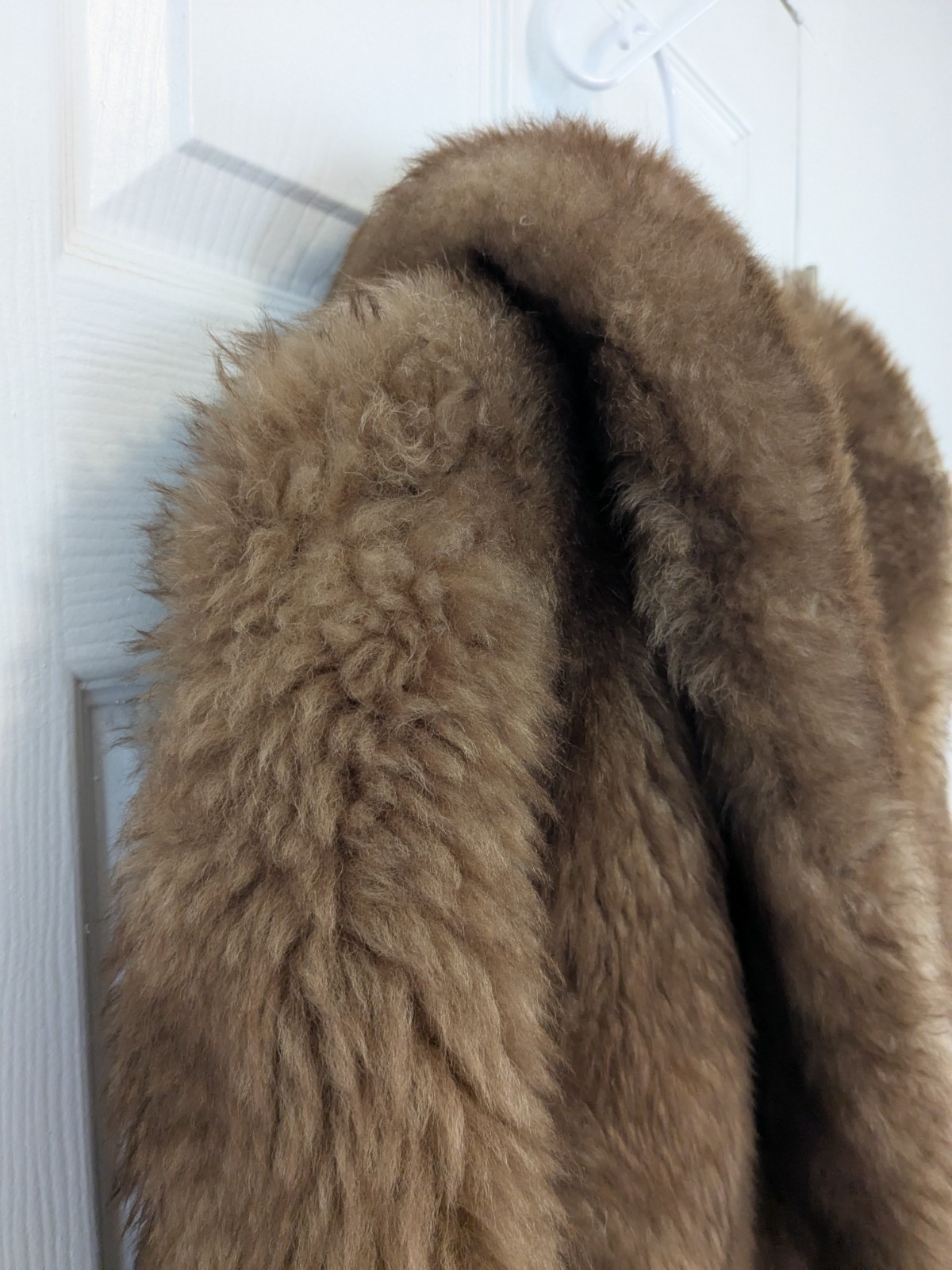 Vtg Ardney Genuine Suede Lamb Shearling Long Pile Wool Puffer Bomber Size 12 Tan