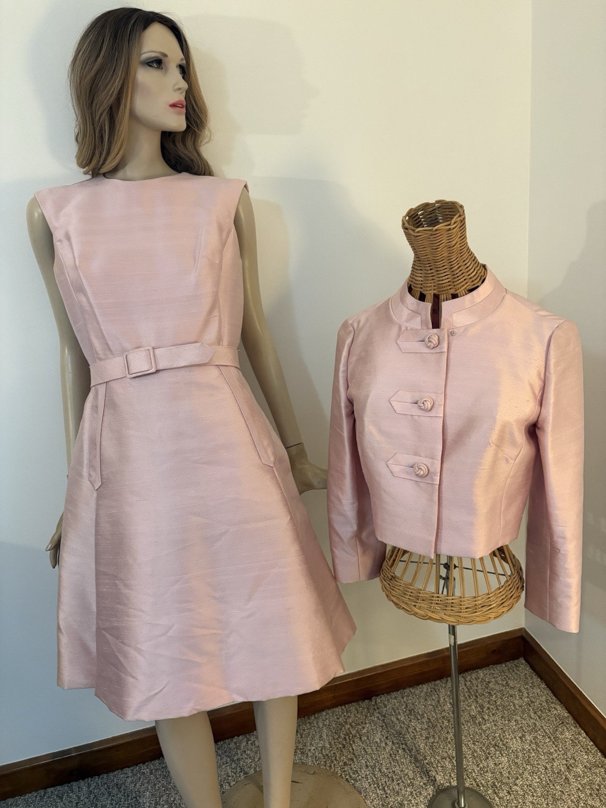 Vintage 1960s Royal Lynne Shantung Pink Silk 2 pc Dress– Jackie O Style