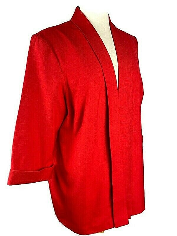 Vintage Kari’s Place Open Front Jacket Red size 18 women’s 3/4 sleeve with cuff