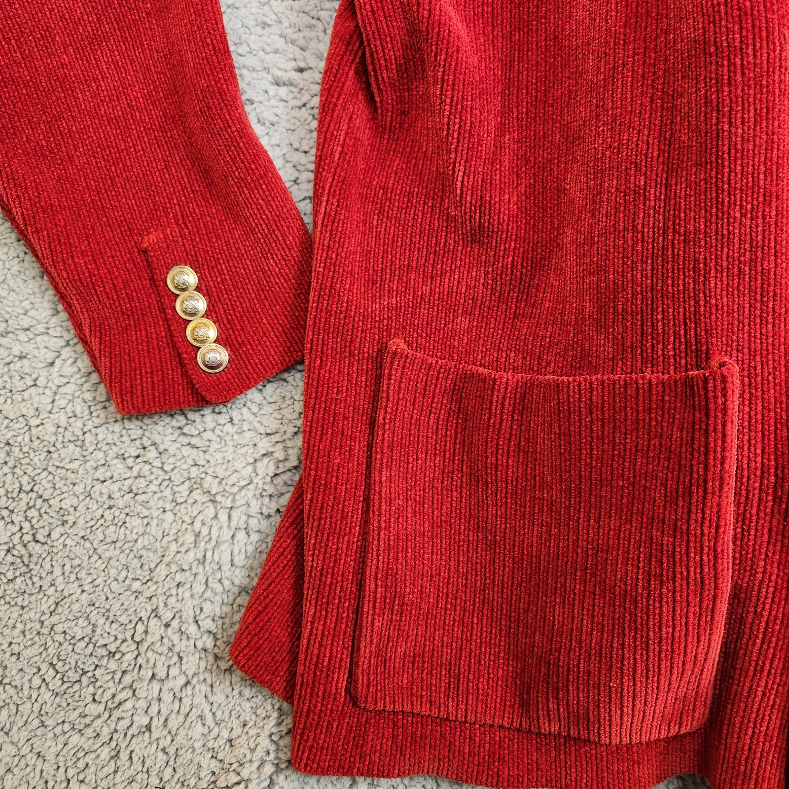 Vintage 80s Ralph Lauren Women’s Large Cardigan Sweater Blazer Red Crest Pockets
