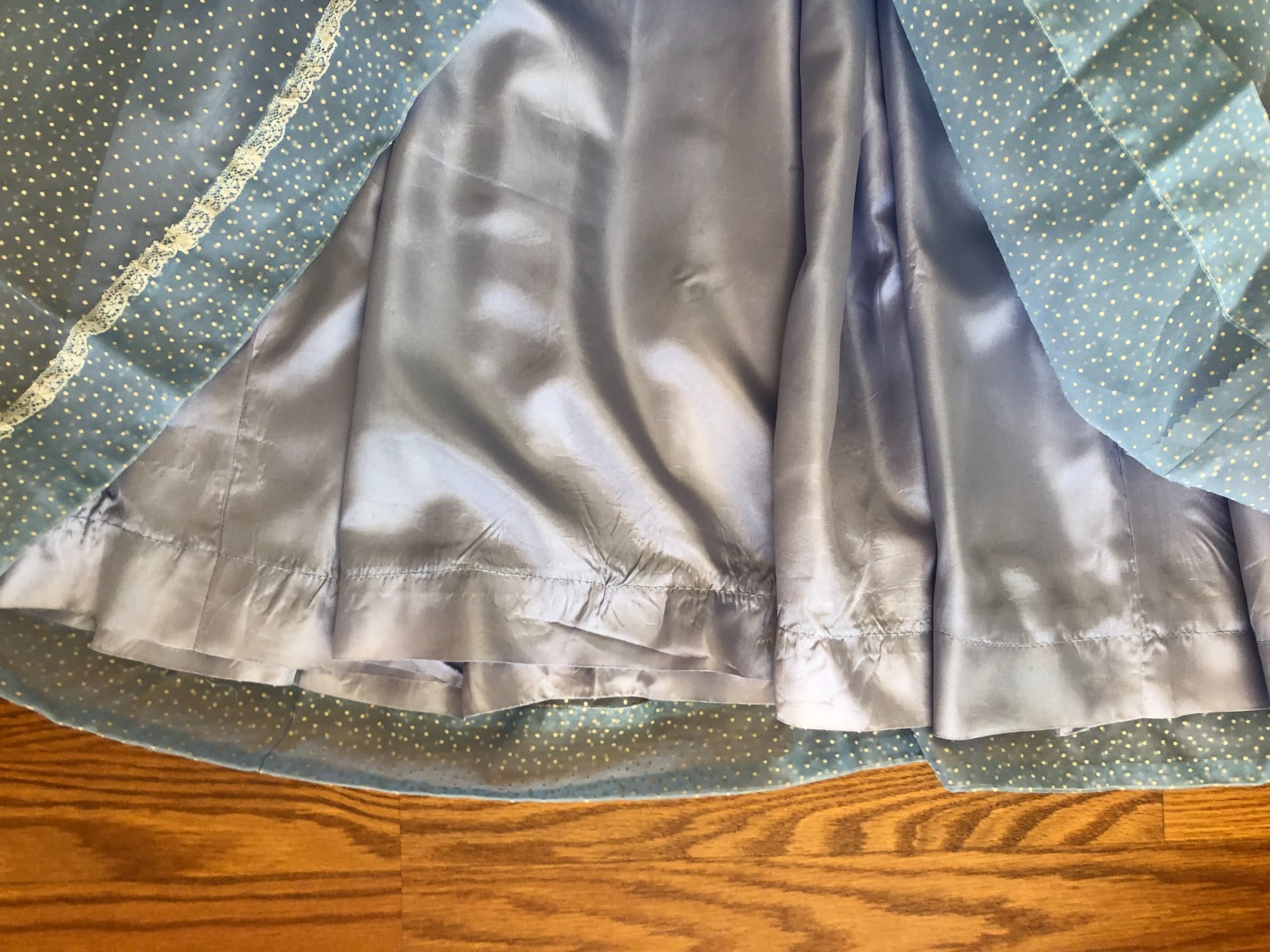 Vintage 1950s Handmade blue sheer dotted swiss womens dress lining& hair tie
