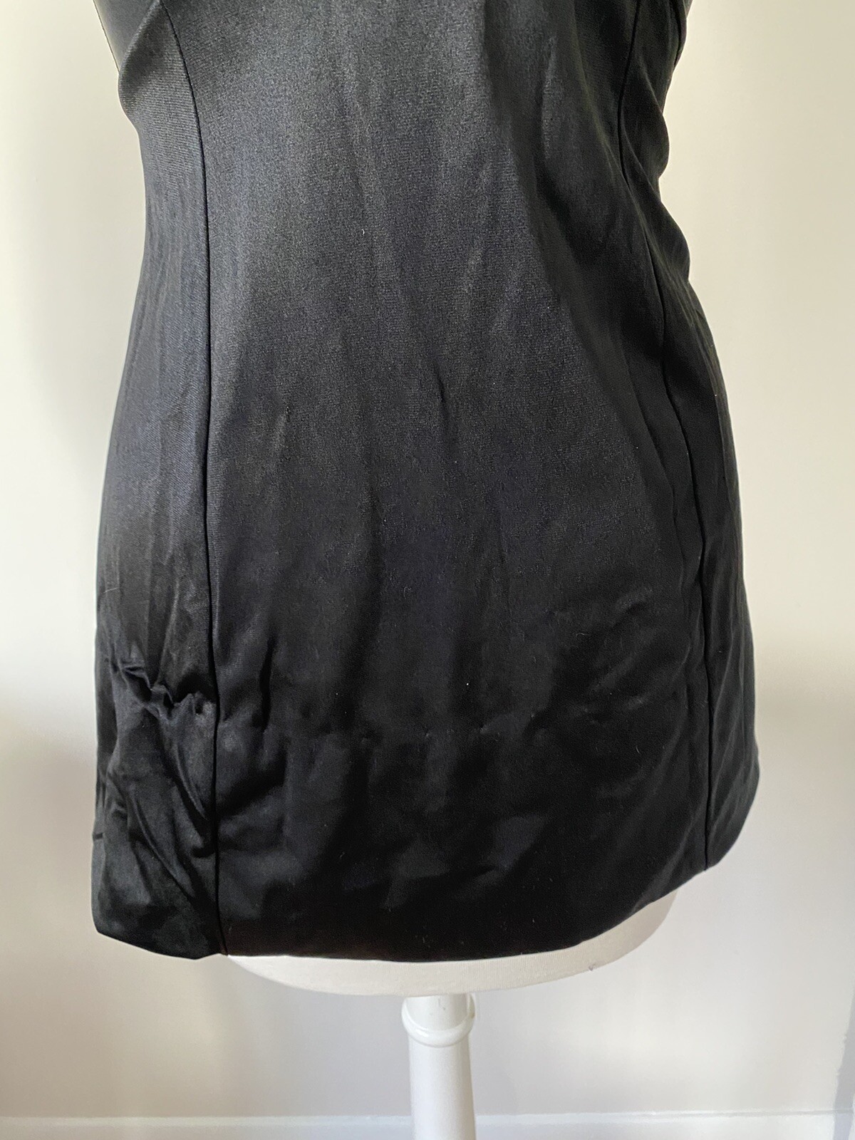 Vtg 1940s Sears Black Slip Short 32 Nylon Adjustable Straps Stretch See Hem XS