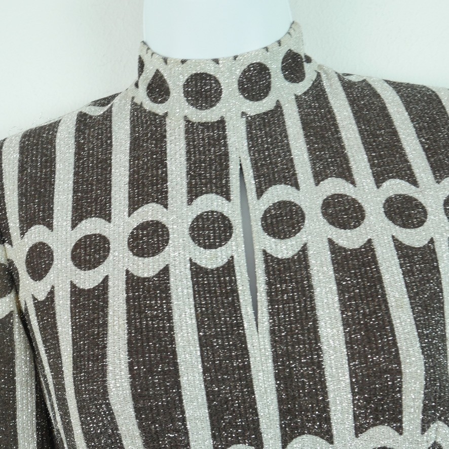 Vintage 60s Hostess Dress Metallic Sparkle Maxi Retro Glam XS S 70s Geometric