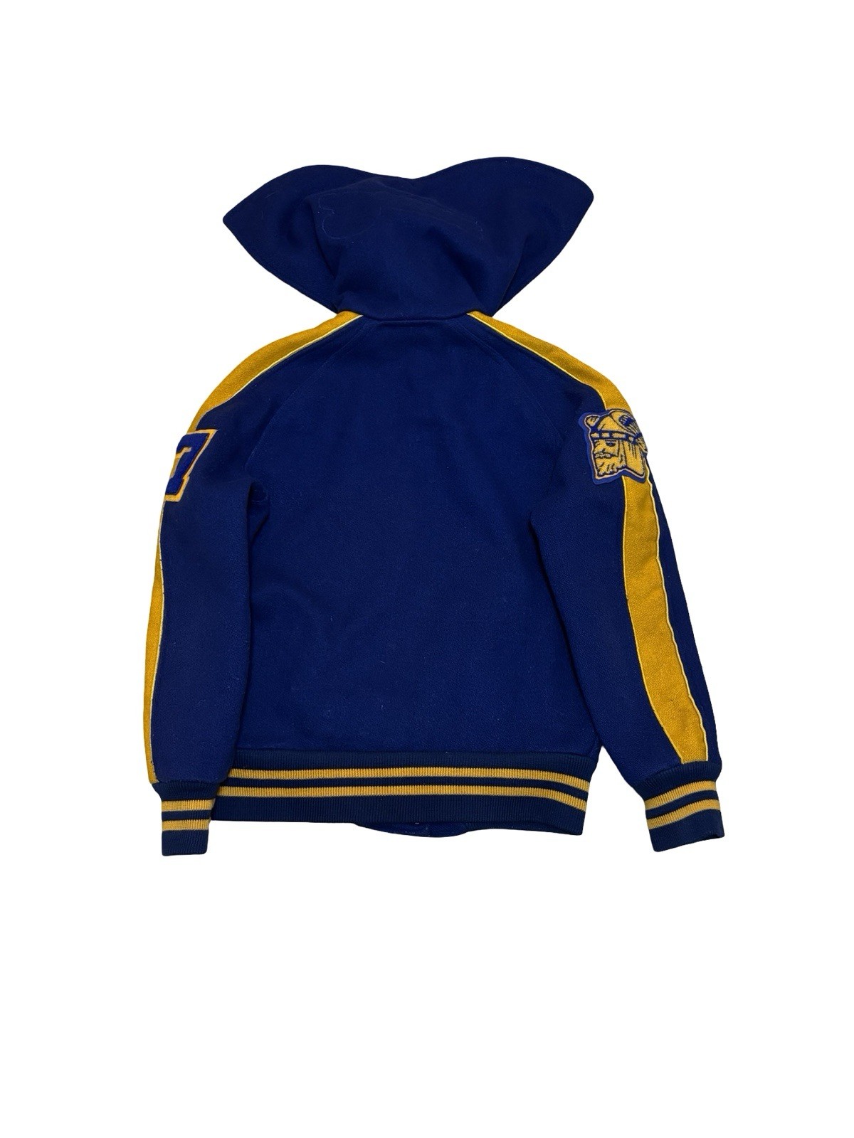 1987 Holloway Wool Blend Varsity Cheerleader Letterman’s Jacket Blue and Gold