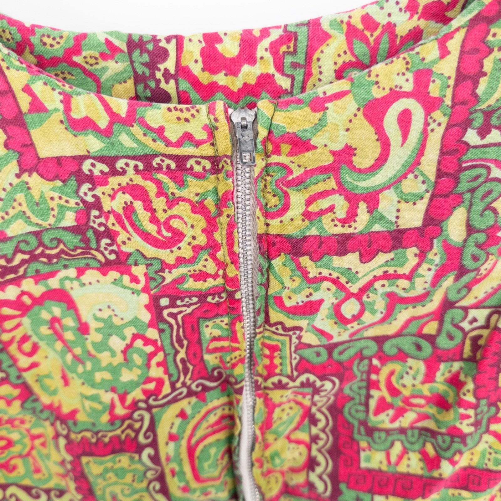 Vintage 60s 70s Shift Dress Womens Large Paisley Pink Green Psychedelic Mod