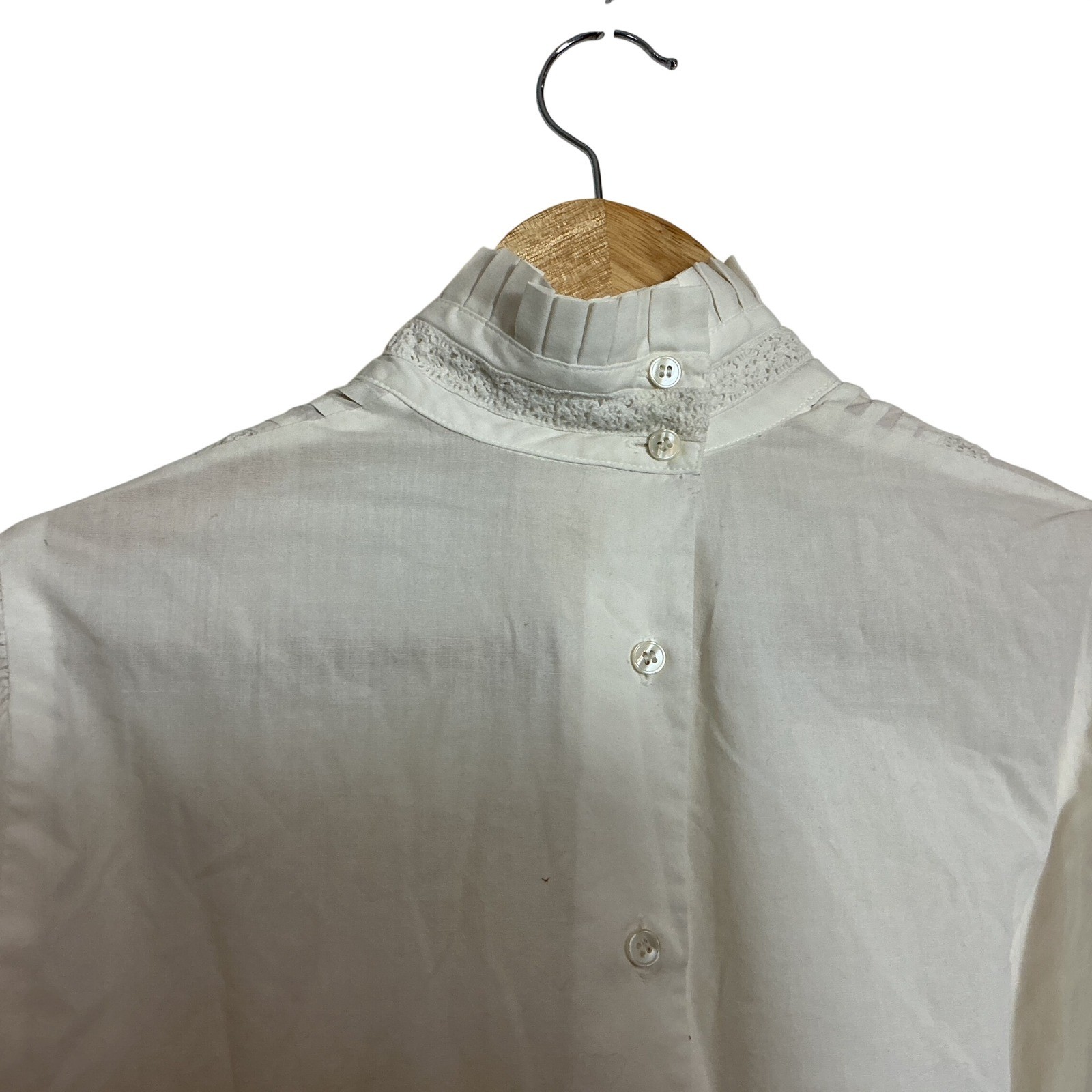 Vintage Orvis White Pleated Collar Lace Pintuck Button Back Victorian Top Small