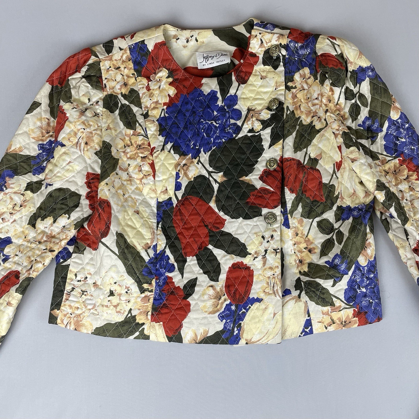 Jeffrey & Dara 2 Piece Vintage Dress 80’s Quilted Women’s Sm Bold Floral Print