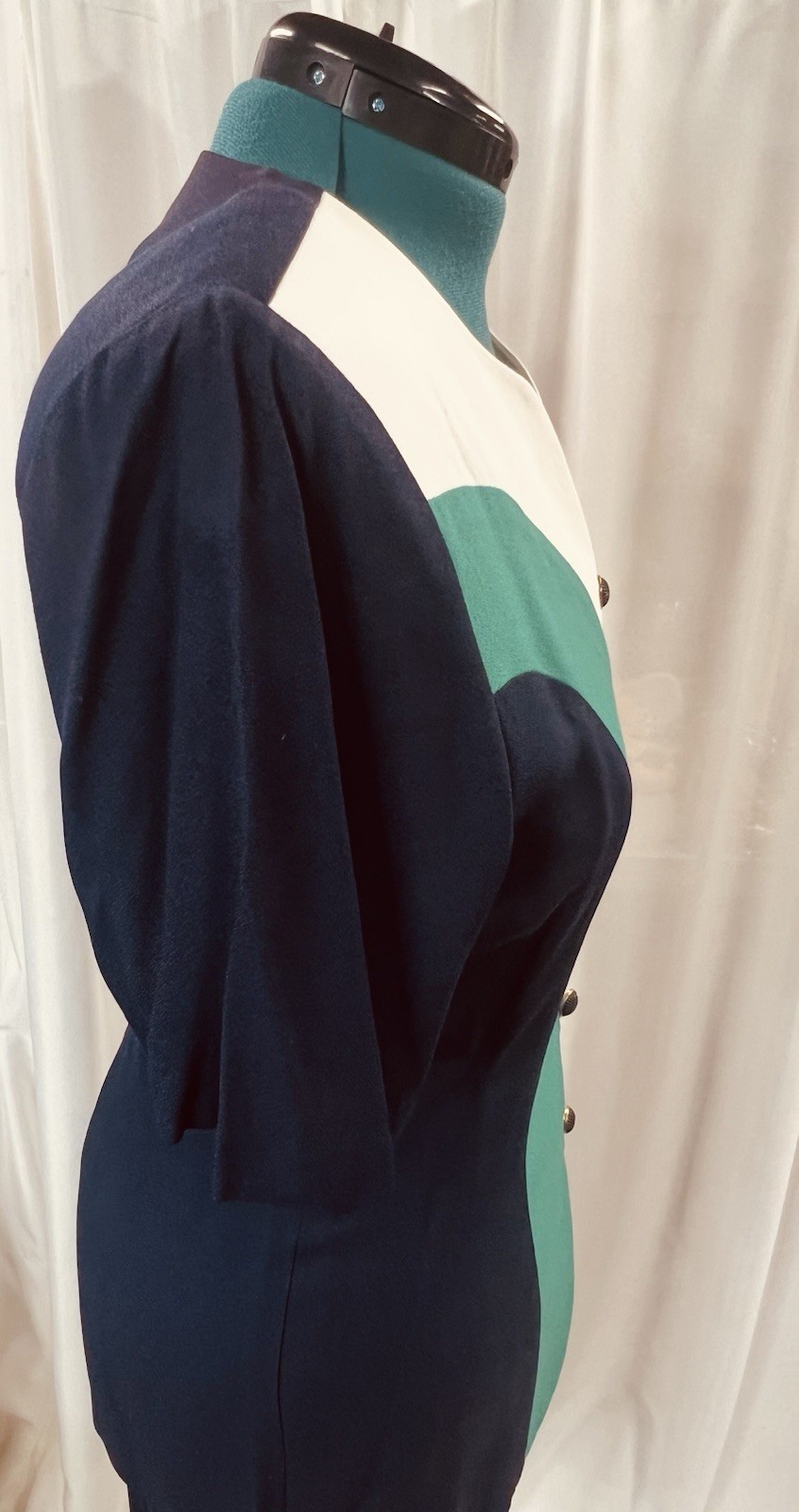 Vintage 80s DJ Summers Colorblock Skirt Suit Green Navy Cream Geometric Size 12
