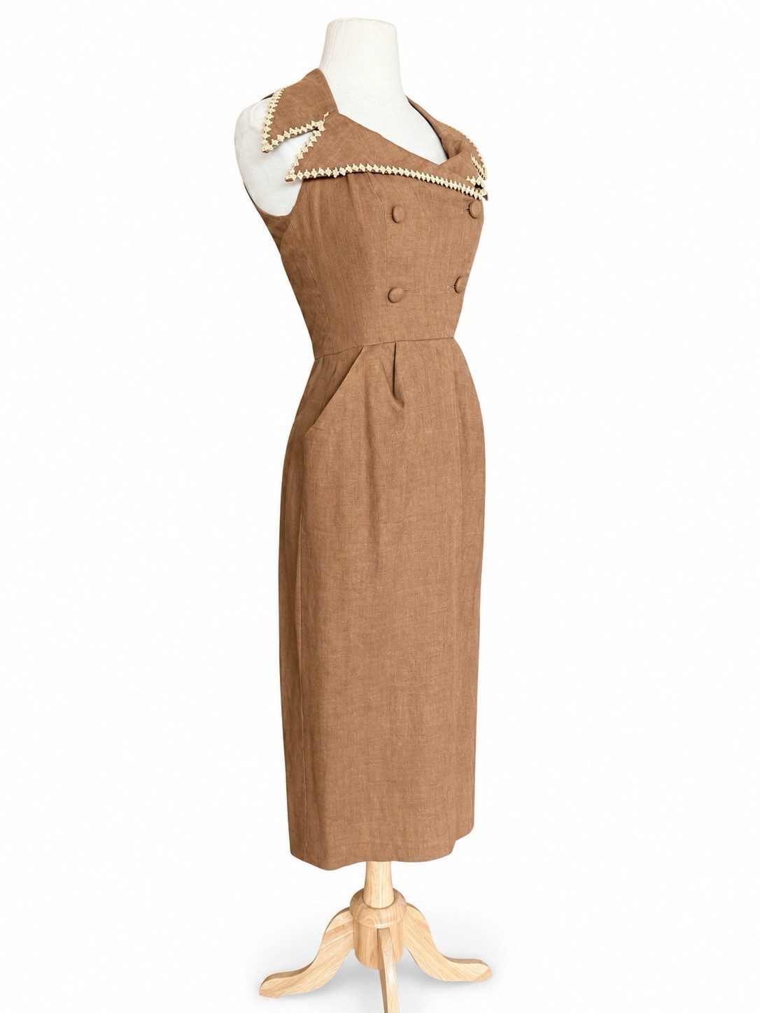 1950s Vintage Brown Dress Pencil Skirt Rockabilly Paramount Studios 50s