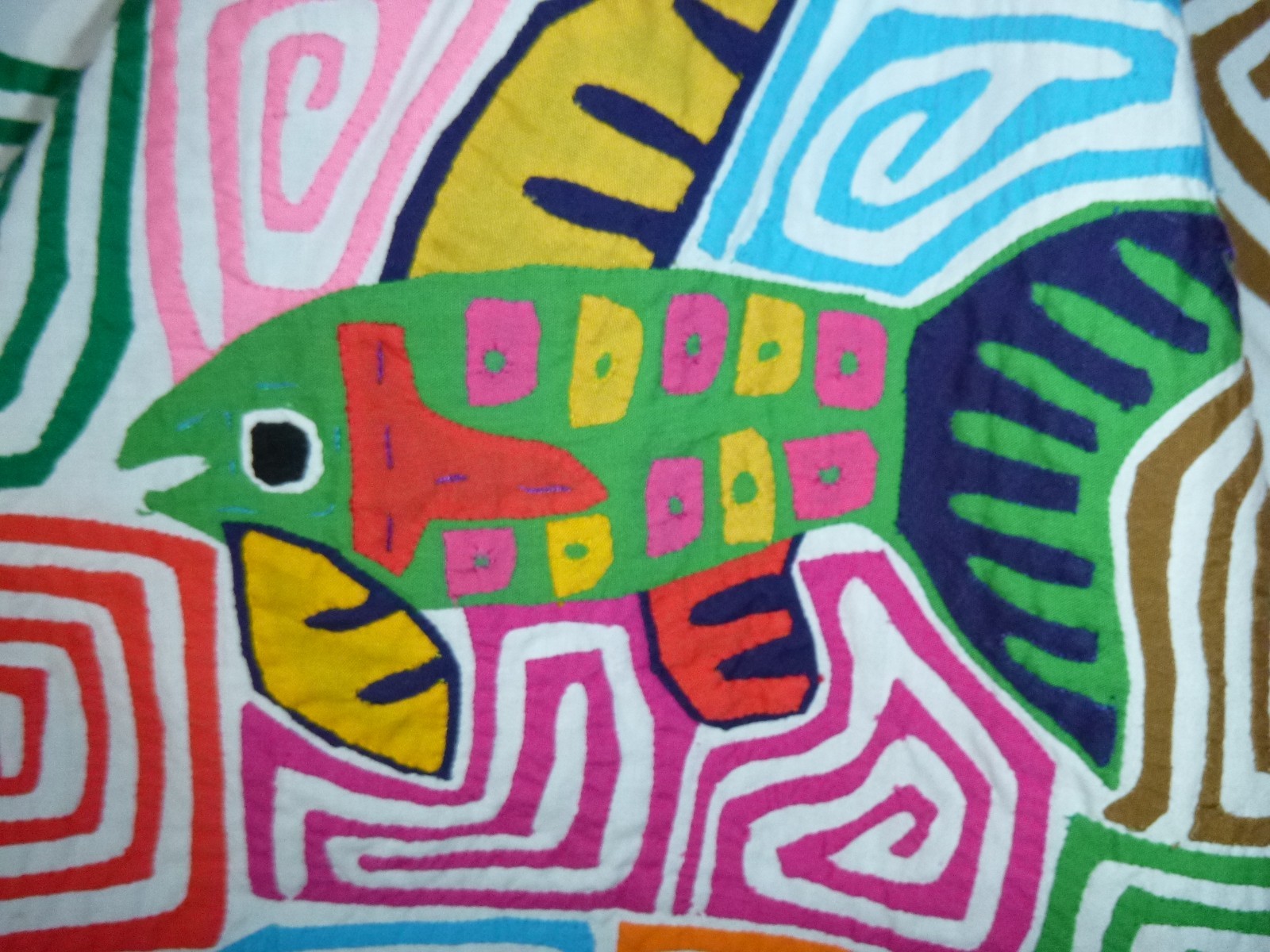 Vtg 70s Seds Crafts Mola Panama Reverse Applique Dress Fish Geckos One Size