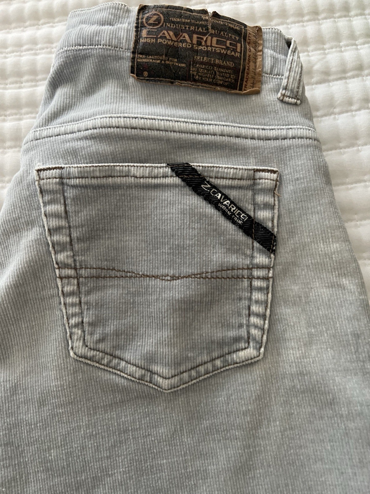 Rare VTG Z. Cavaricci Baby Blue Cords Y2K Low Rise stretch Grunge Worn Jeans 3