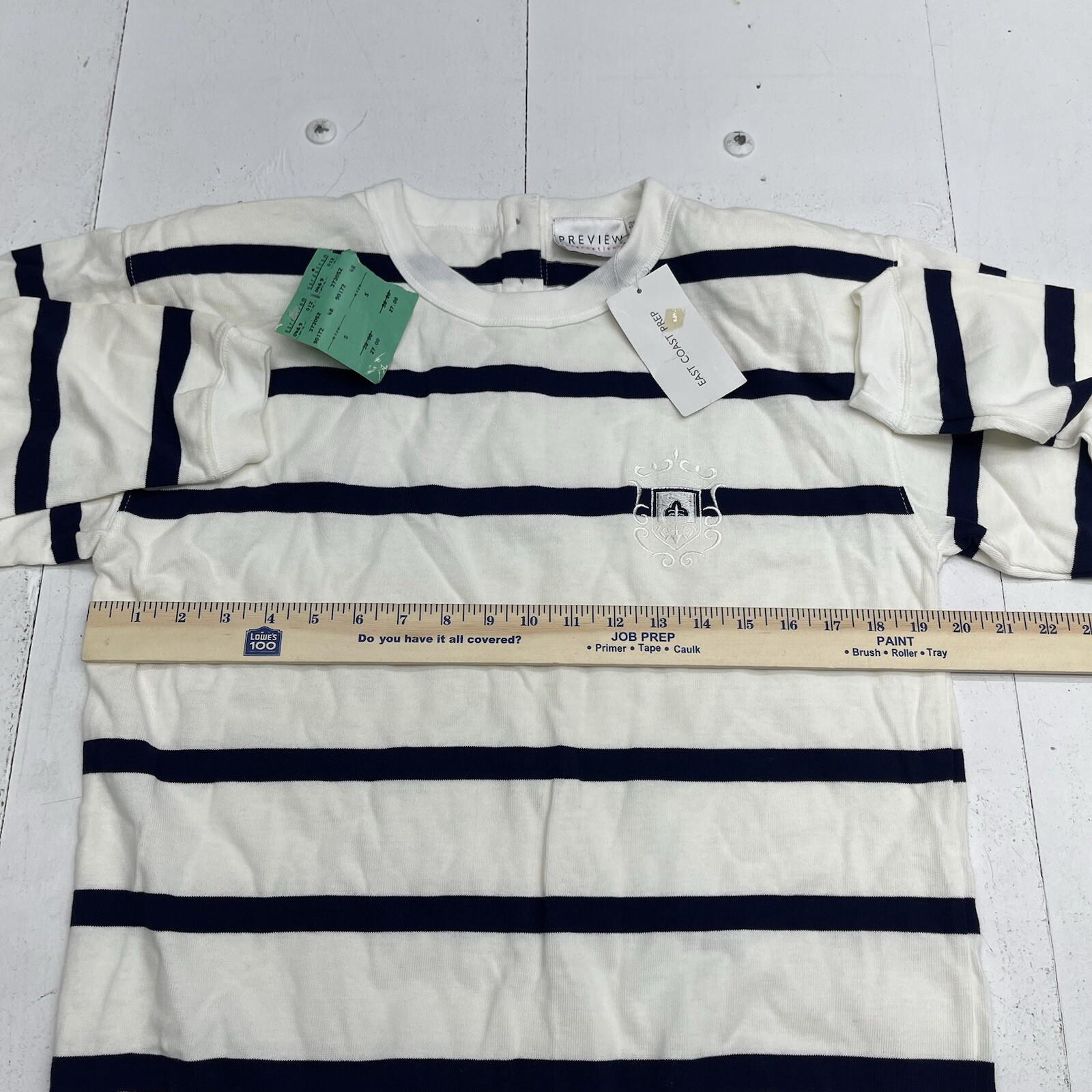Vintage Preview International White Stripe Long Sleeve T Shirt Womens Size Small