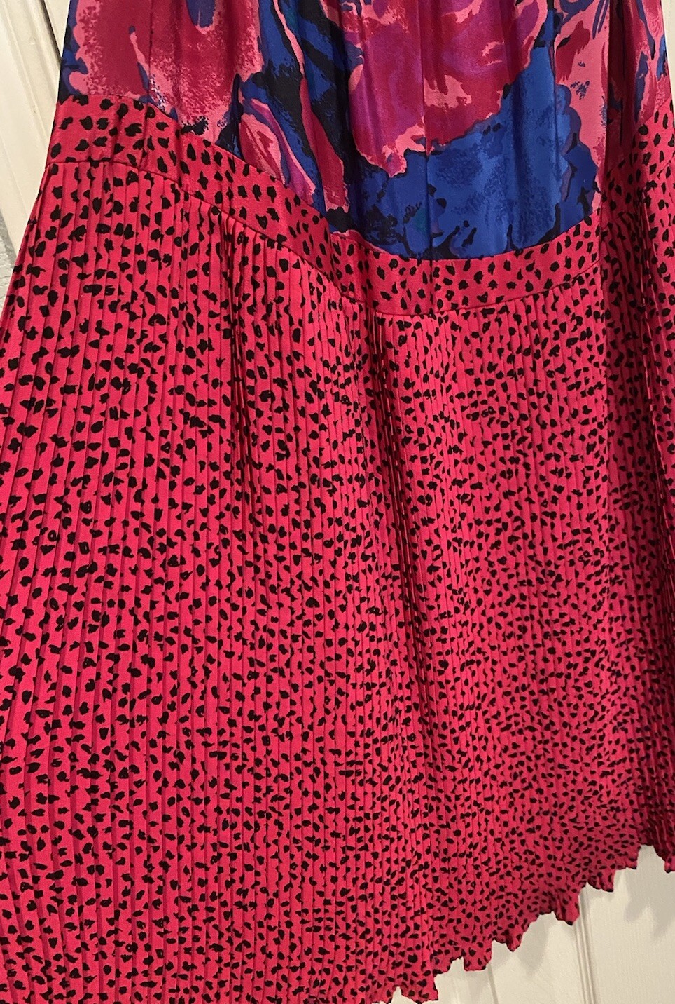 Vtg Assorti Susan Freis Pink Animal Print Pleated Dress 2 Pc Sz S Tassels Ruffle