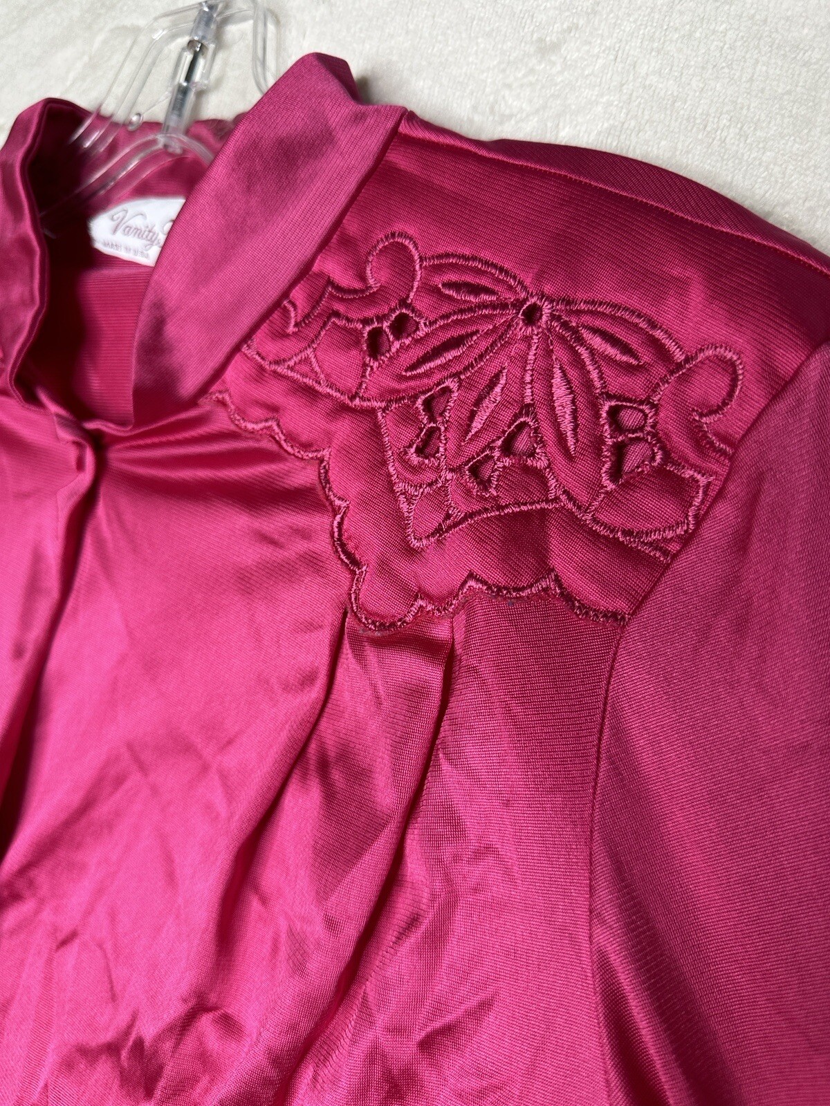 Vintage Vanity Fair Nightgown Size Small Magenta Pink Long Embroidery Button Up