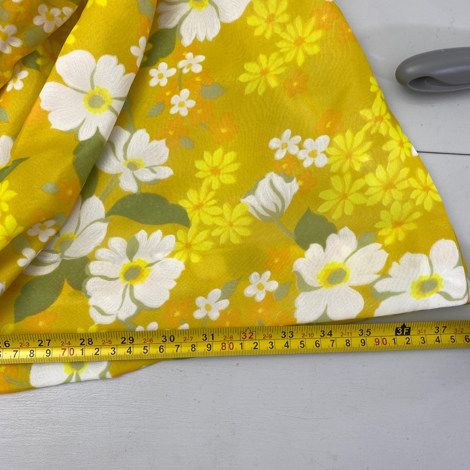 Vintage Flower Power Maxi Dress Womens Small Yellow Floral 70s Mod Psychedelic