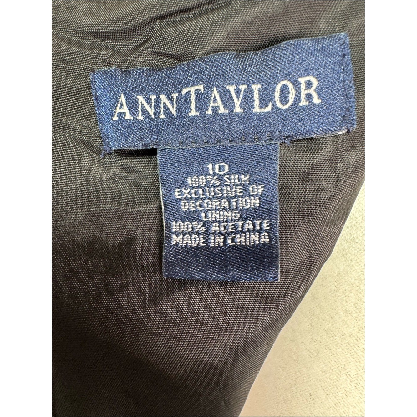 Ann Taylor 100% Dupioni Silk Black Slip Dress Beaded Bodice Straps Sz 10 Vintage