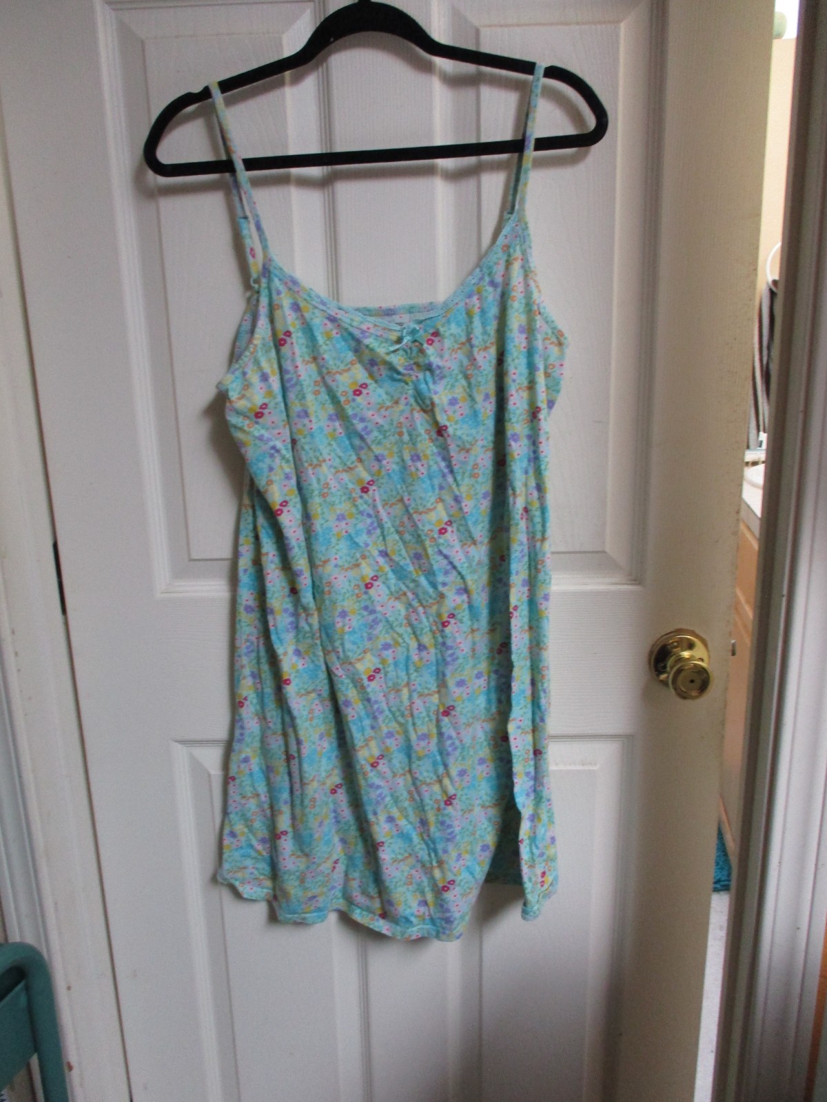 Y2K PINK K-Mart Tank Dress Cami Nightgown Cotton Blue & Pastel Floral – XL