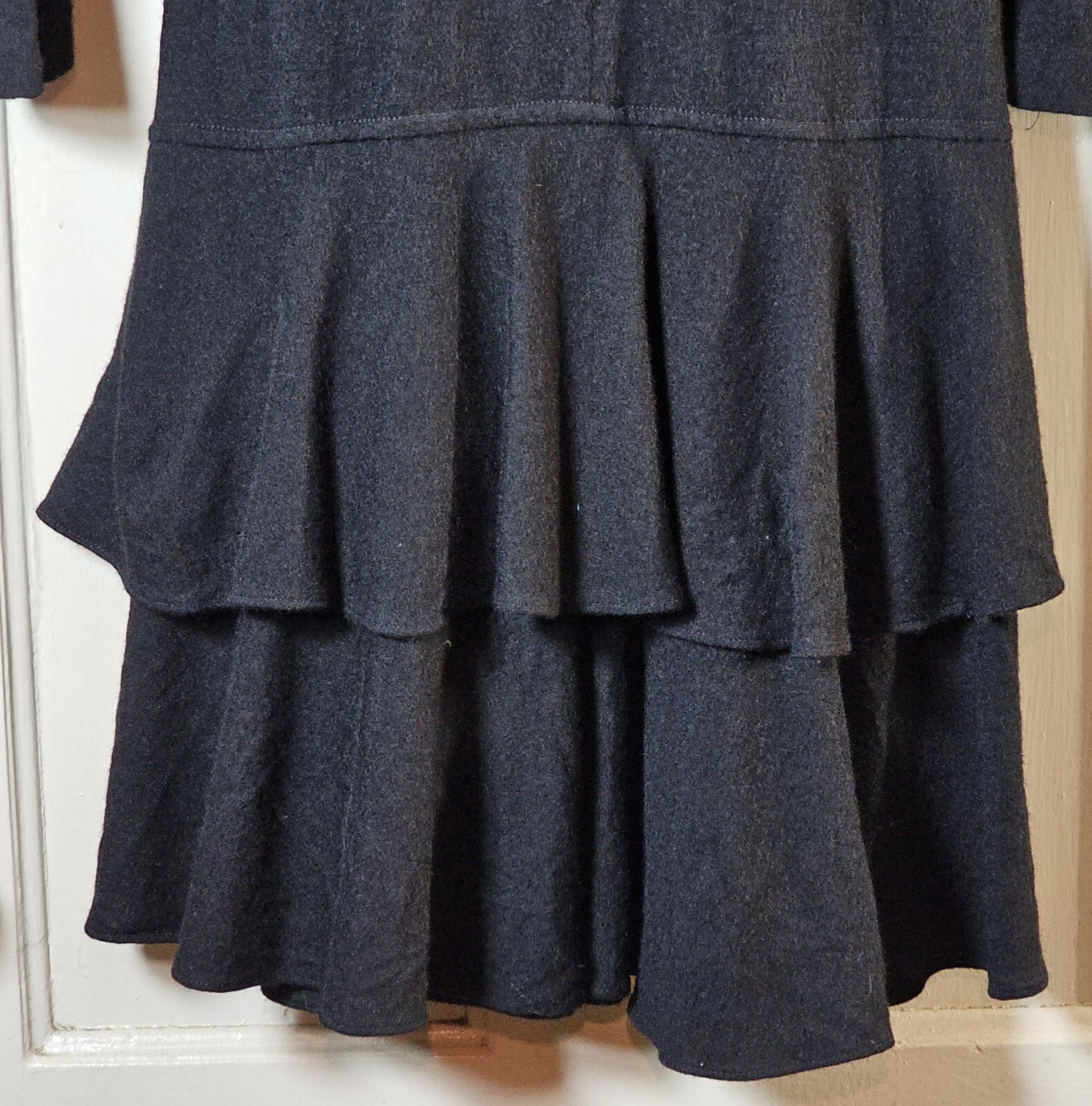 Vtg 80’s The Kollection Petites Dress Women Sz 12P Black Wool L/S Tiered Ruffles