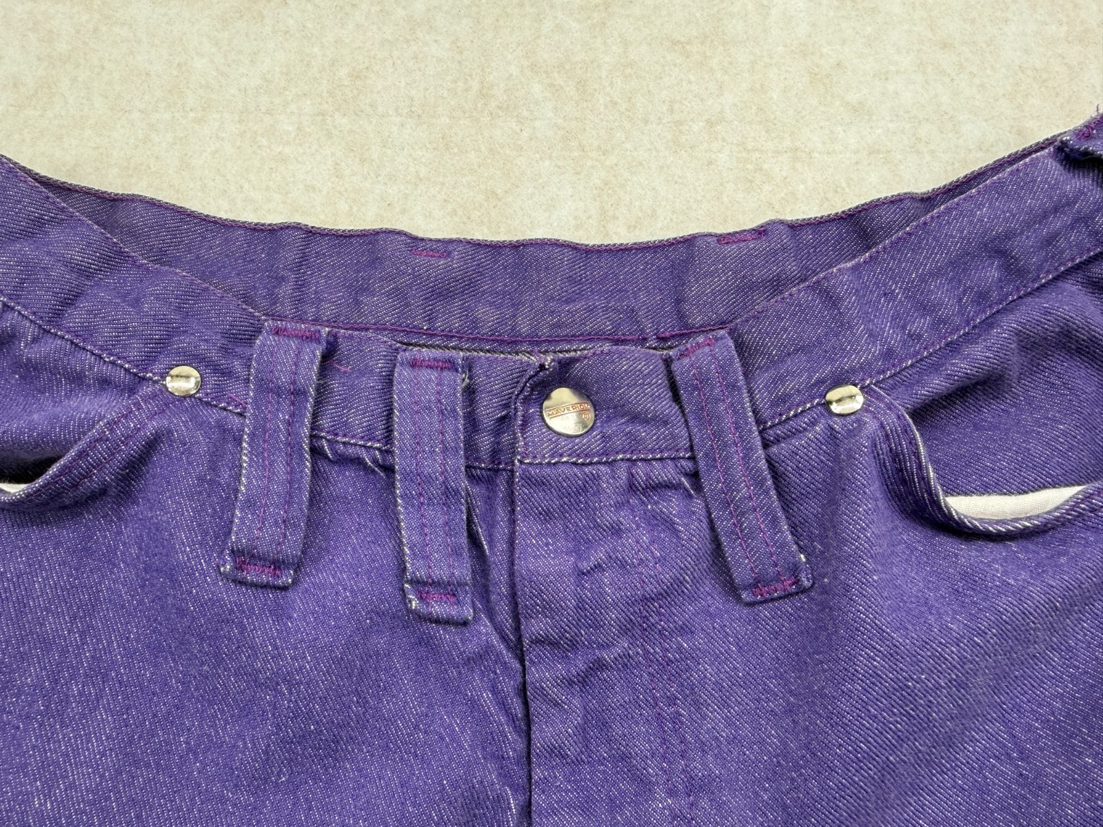 Vintage 1970s Maverick Blue Bell Purple Denim Jeans High Rise Bell Bottom USA 18