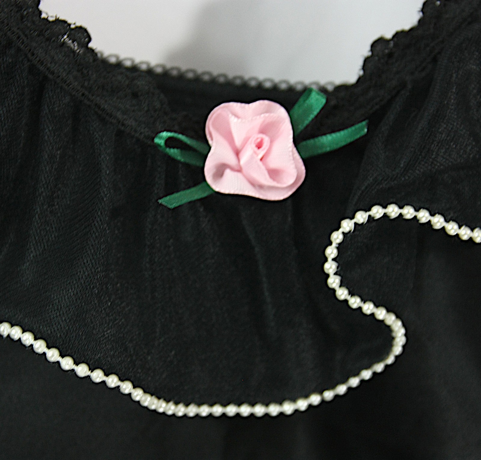 Vintage Sedu Beaded Sheer Black Lace Ruffles Satin Lingerie Teddy Camisole S