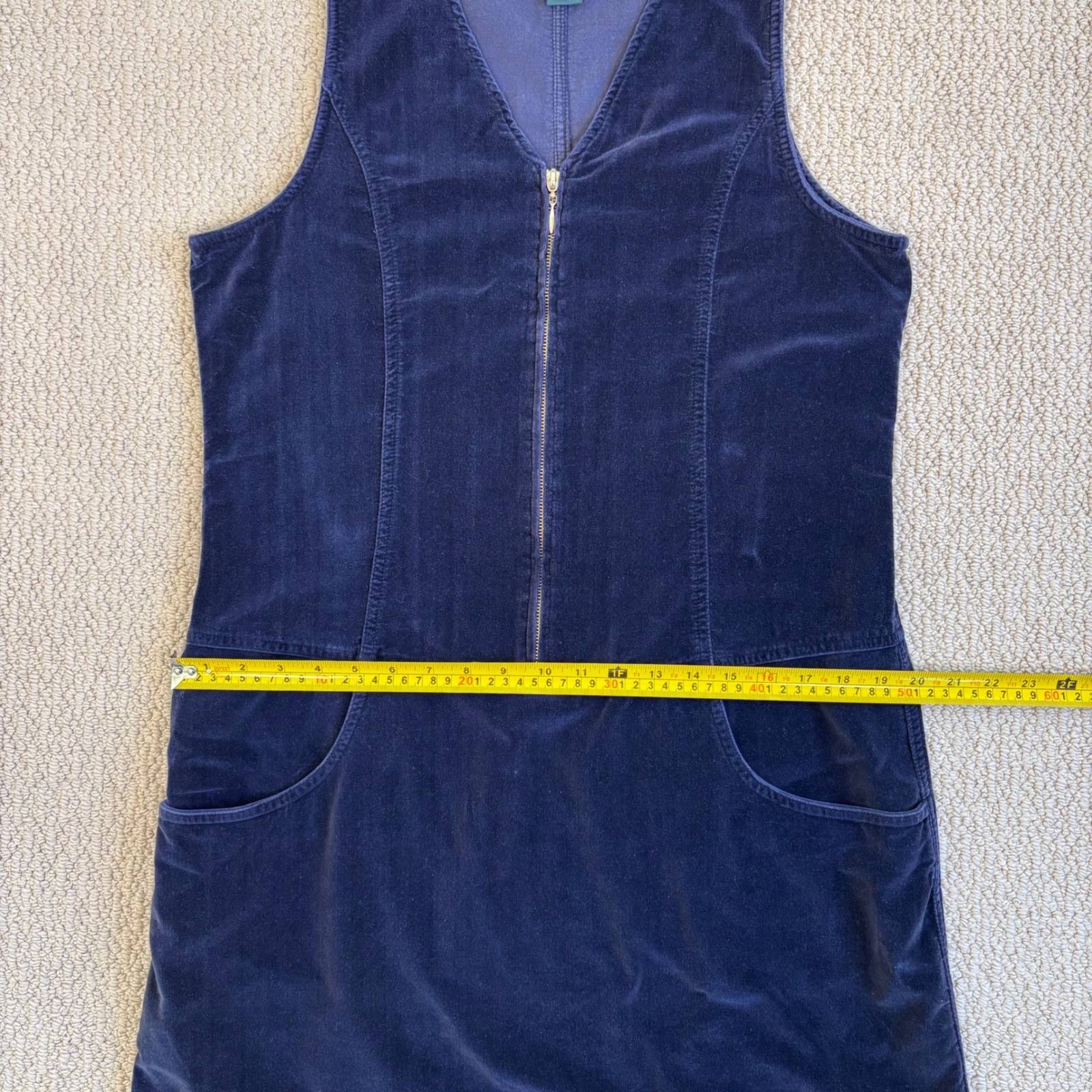 VNTG 90s EXP Jeans by Express Corduroy Zip Front Jumper Dress Sz 11 / Large Blue