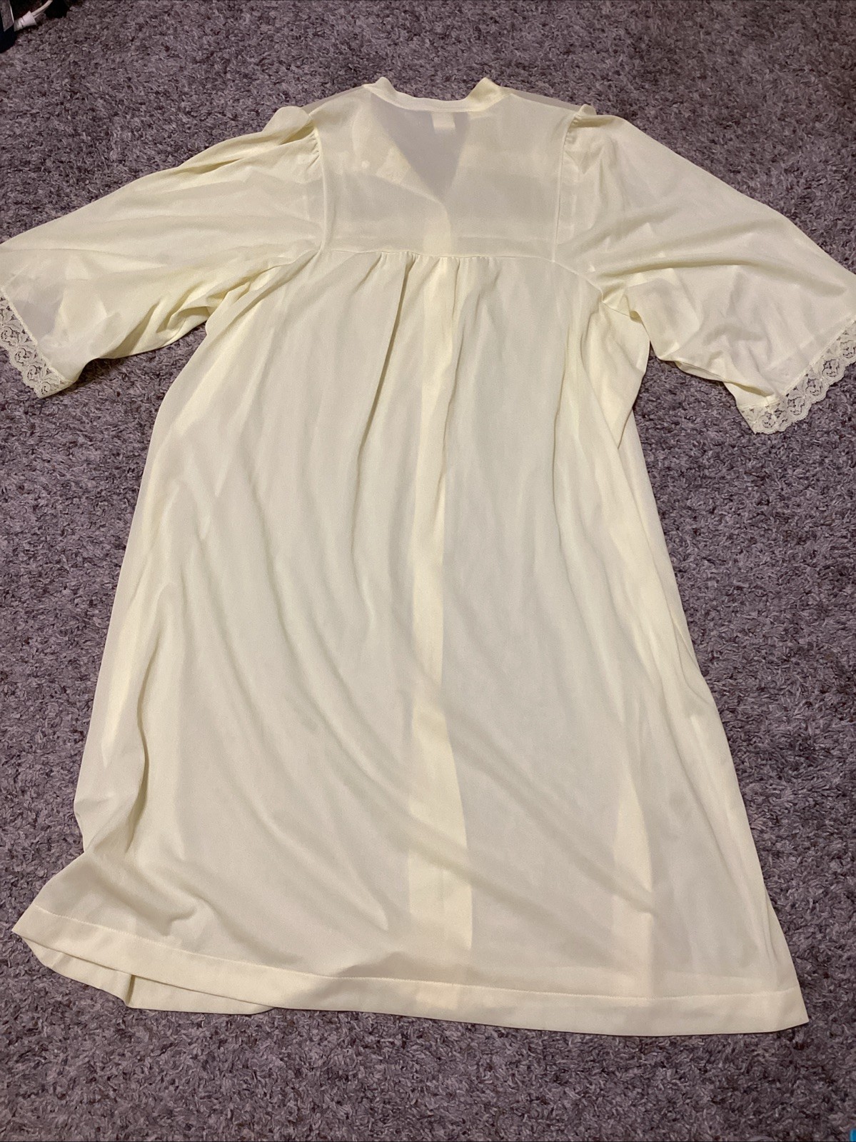 Vintage Tex sheen Lingerie Butter Yellow Nylon Button Front Nightgown Size L
