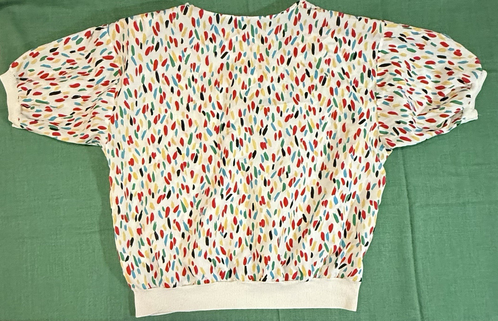 Vintage 80s Blouse Abstract Paint-Stroke Blouson with Shoulder Pads Women M