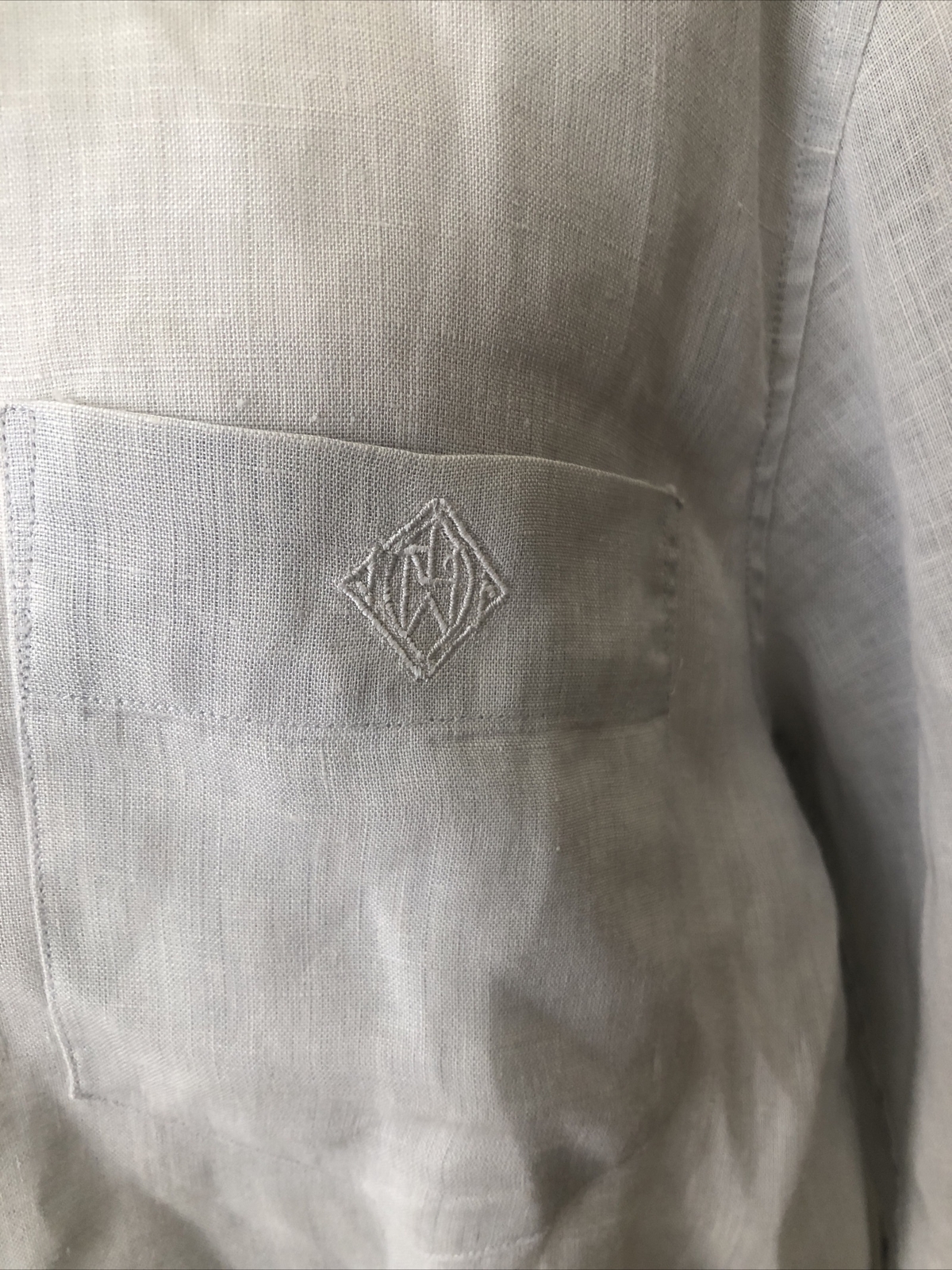 Ralph Lauren Blue Label 80s dove grey linen man tailored blouse monogram 12