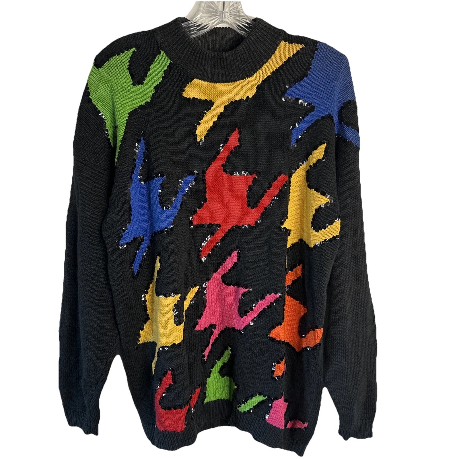 Vintage Gladys Bagley Abstract Sweater L 14–16 Colorful Art Knit 80s 90s