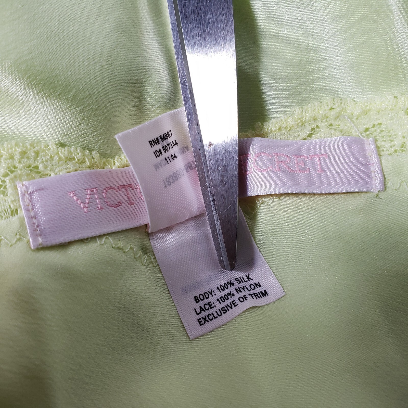 Victoria’s Secret Silk Satin Nightgown Slip Medium Pale Green Embroidered Floral
