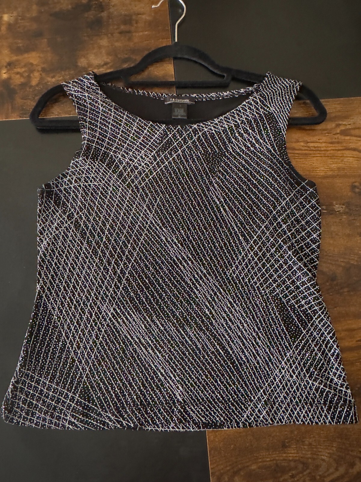 Vintage T & Company Glittery Top Size M, Silver and Black Glittery Top, 90’s
