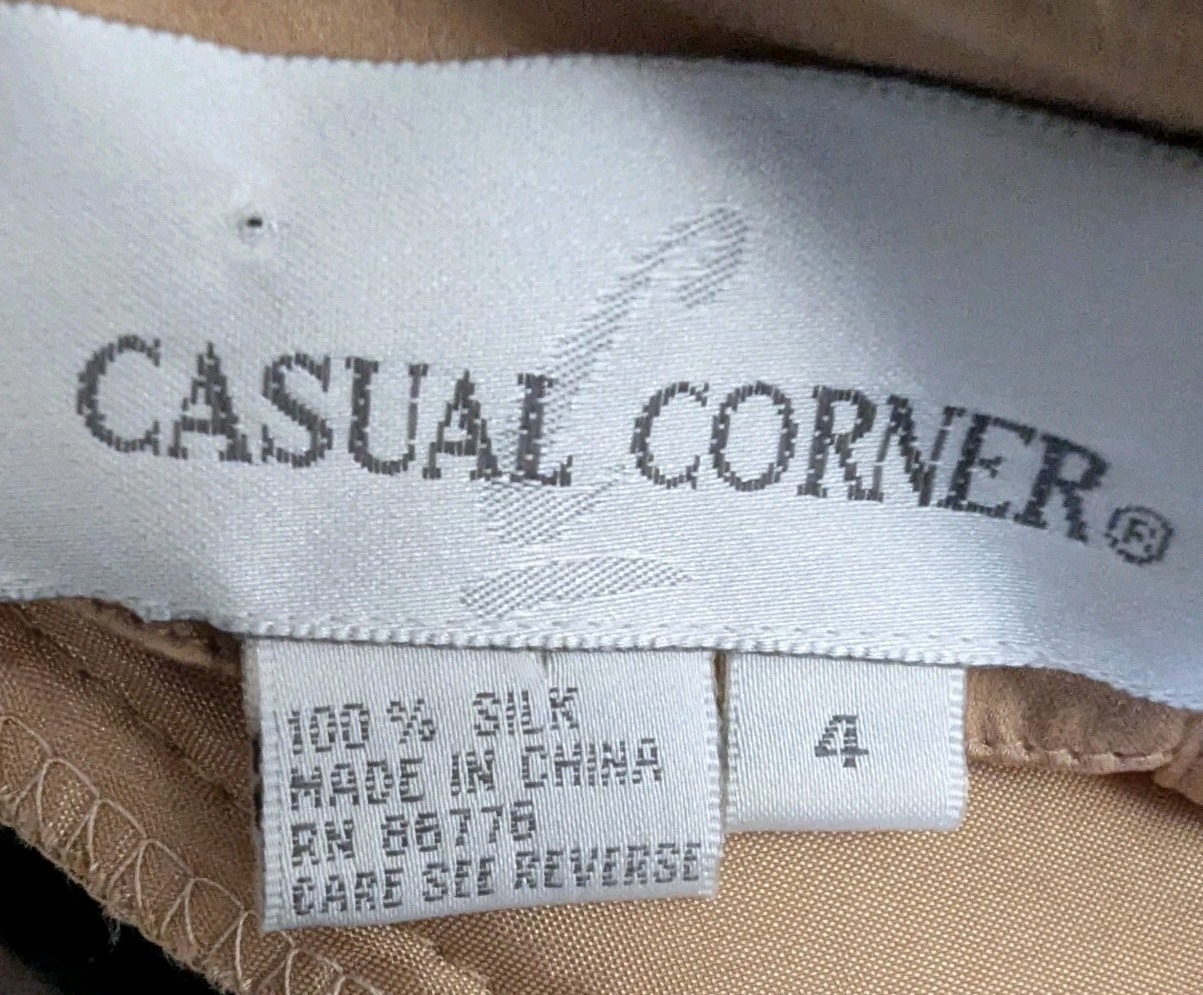 Vintage 1980s Casual Corner 100% Silk Satin-Finish Bronze Blouse Rope Trim 4