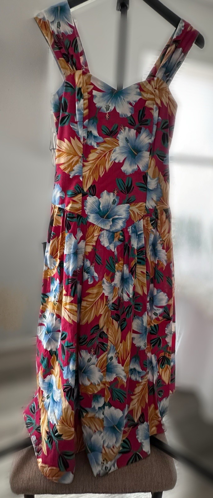 Vintage Hawaiian Classics Dress Made In Hawaii Size M Pink Floral Muumuu 1980s