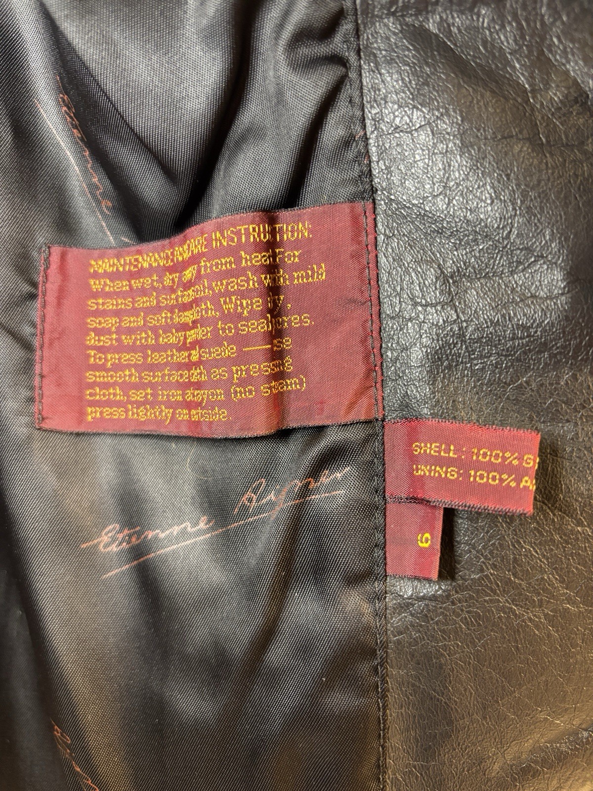 Vintage Etienne Aigner 100% Genuine Leather Jacket Coat Black Hong Kong Size 6
