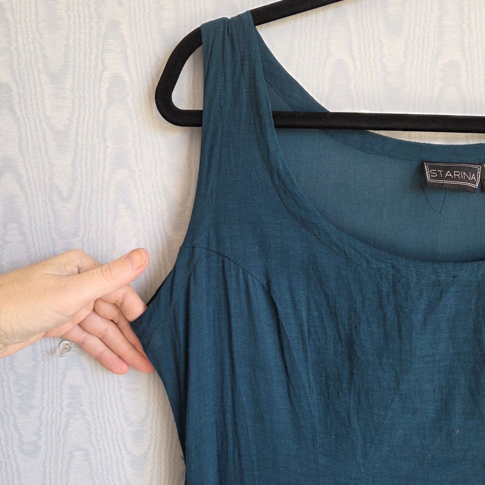 Vtg 90s Starina Medium Dress Shift Sheath Teal Maxi Fairy Grunge Renaissance
