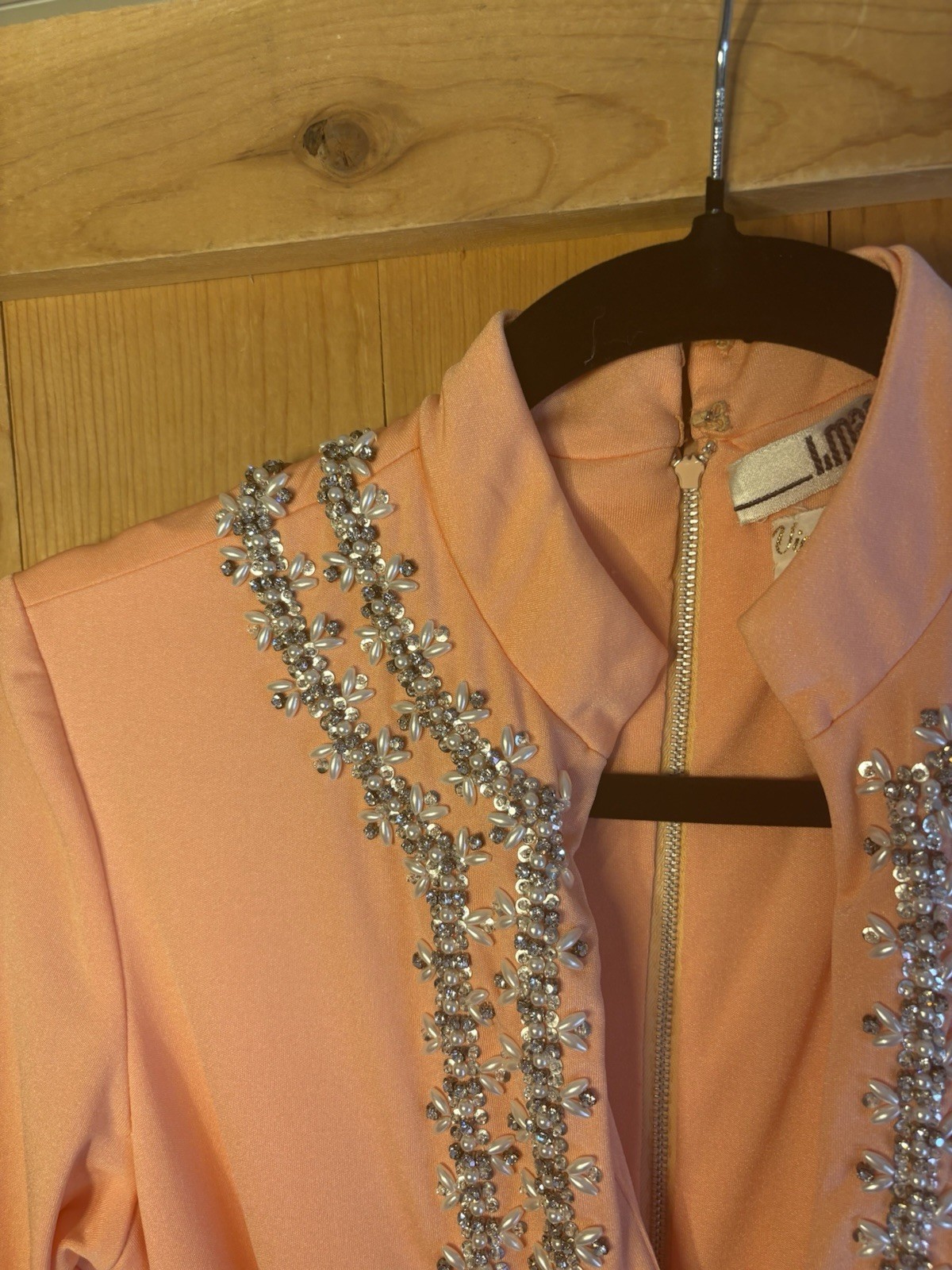 VTG 60-70s Victoria Royal Ltd Blue Beaded Embelished Peach Jumpsuit XS/S FLAWS