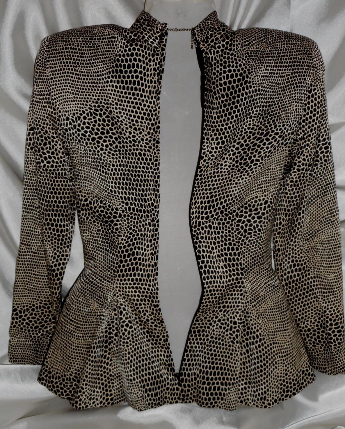 VinTage Couture Vicky Tiel Paris Silk Blouse Peplem Black White XS m/i France
