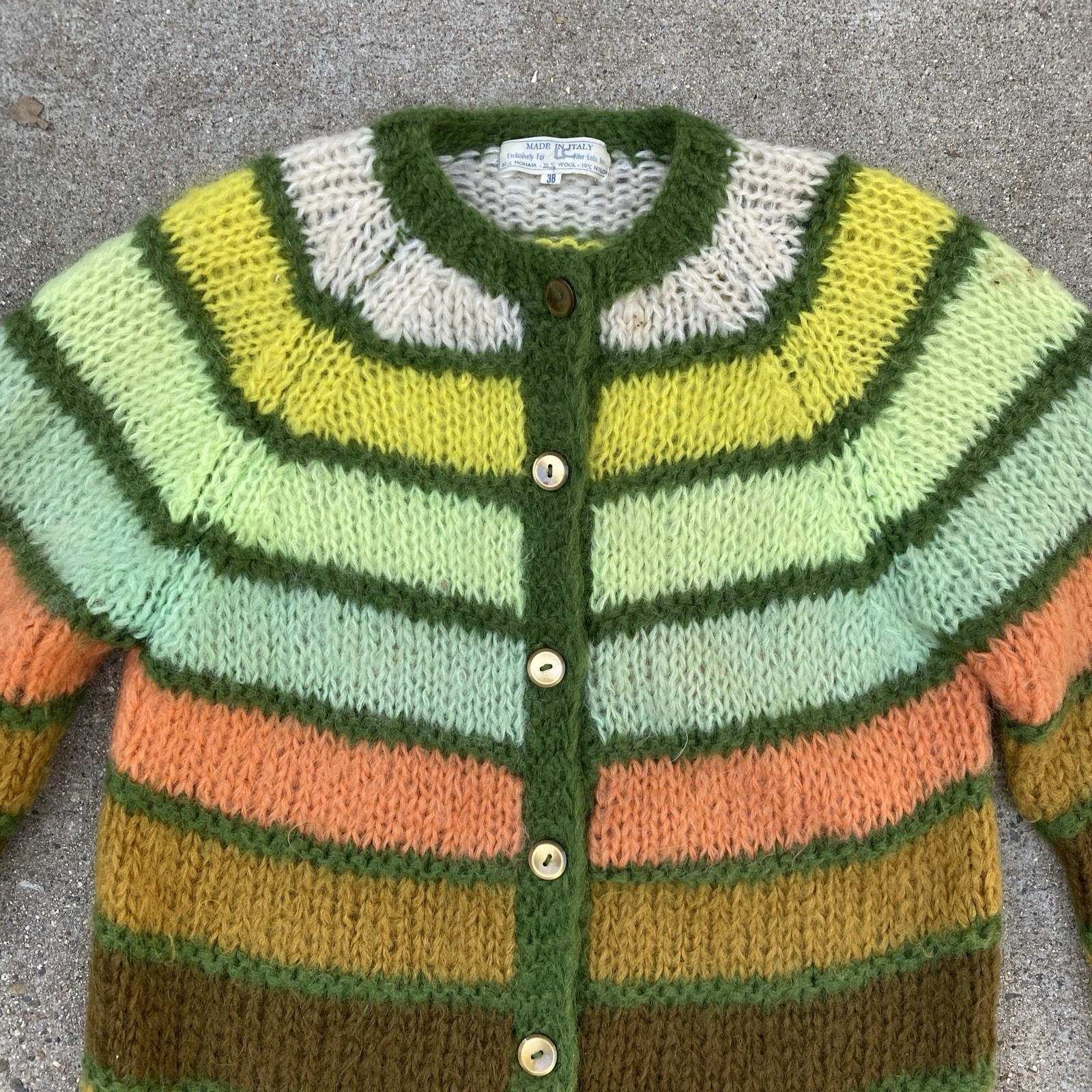 Vintage 50s 60s Mohair Cardigan Women Made in Italy Size 38 M/L Pastel Striped