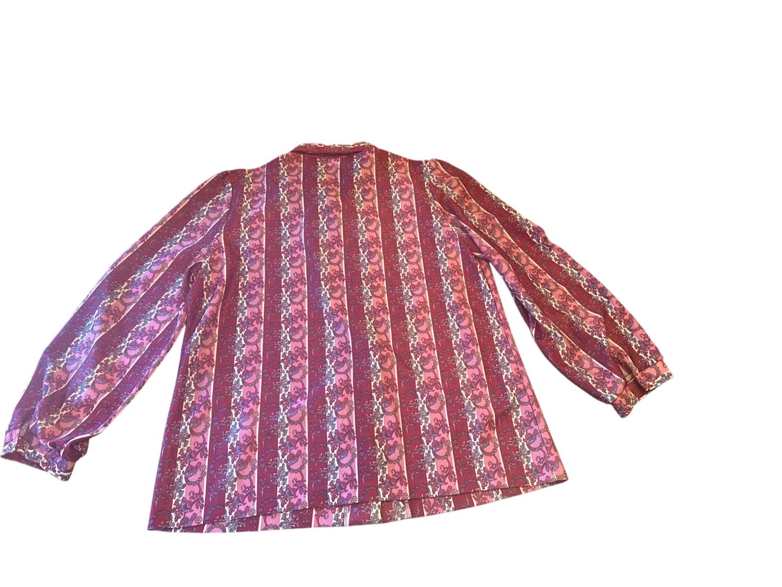 Fire Islander Woman Vintage 70s Floral Striped Polyester Button-Up Shirt Siz 36