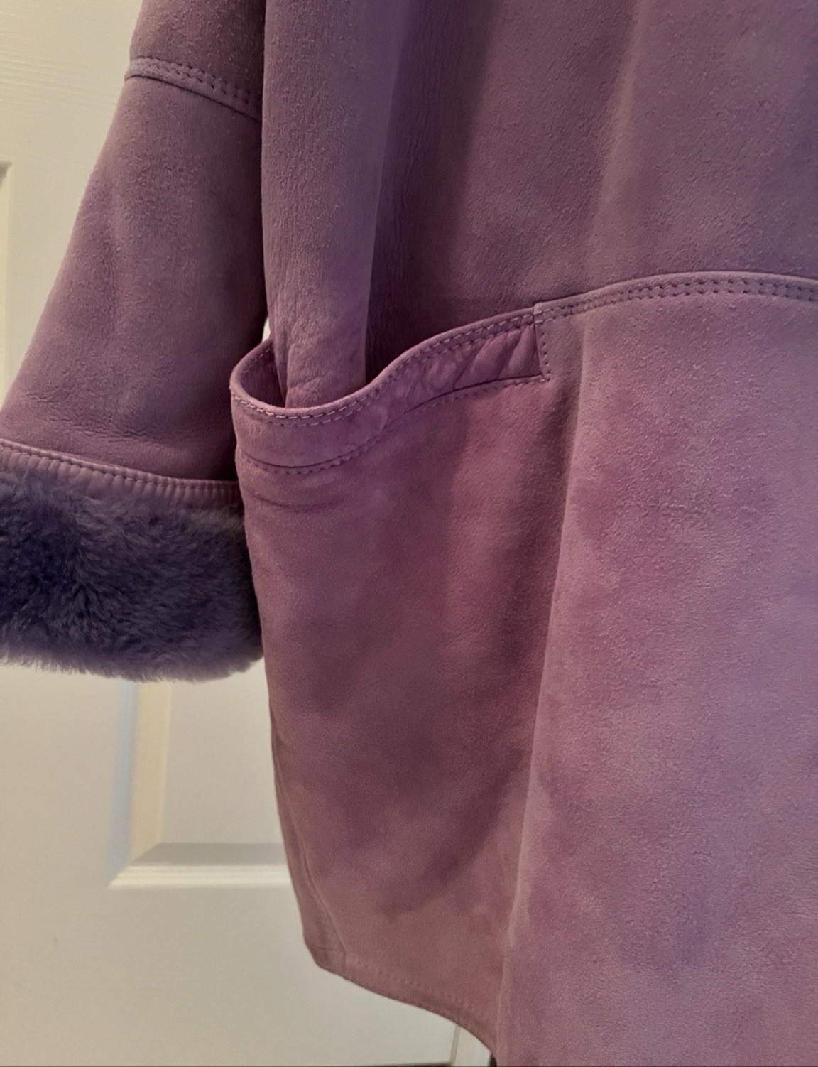 Vintage GIANNI VERSACE Purple Leather & Faux Fur Oversized Long Coat, Signed