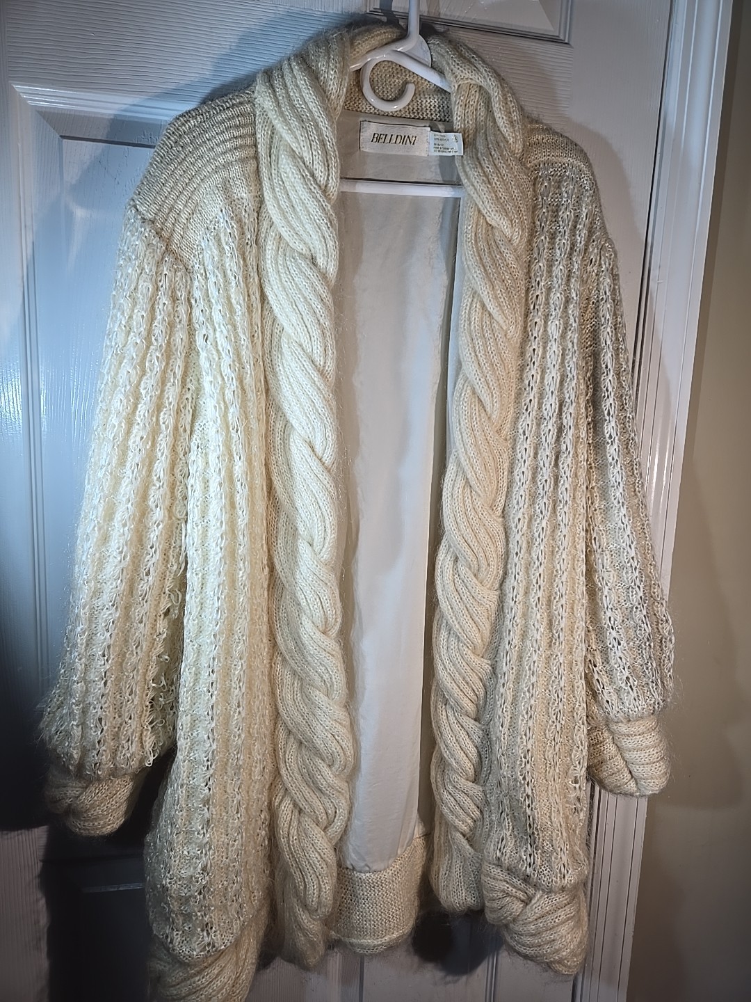 Cocoon Cardigan Belldini Ivory Size Sm Braided Trim Wool Blend READ