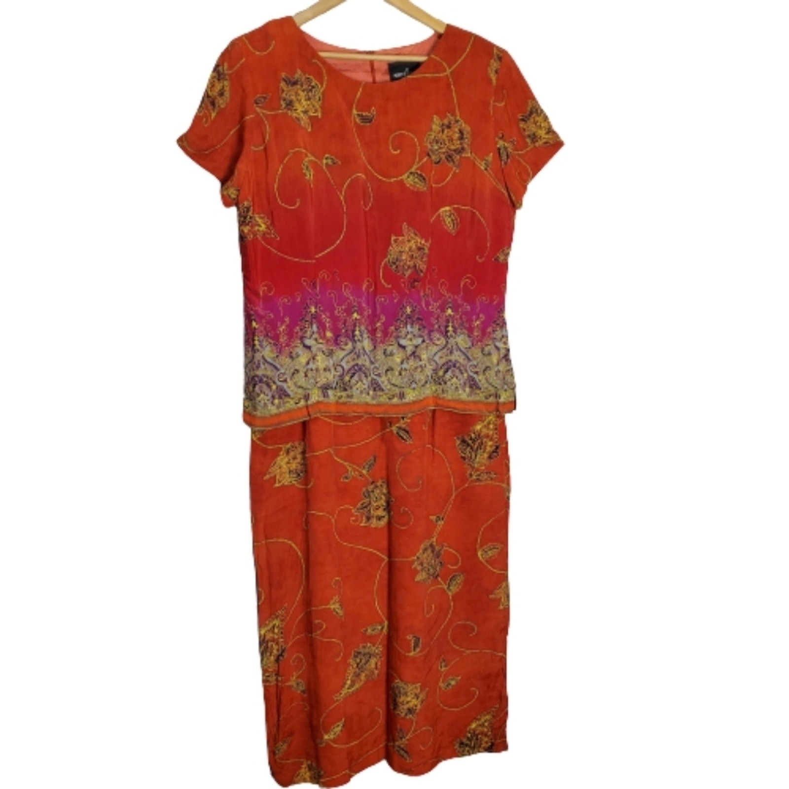Vintage Positive Attitude Dress Size 14 90s Orange Midi Floral Abstract Retro