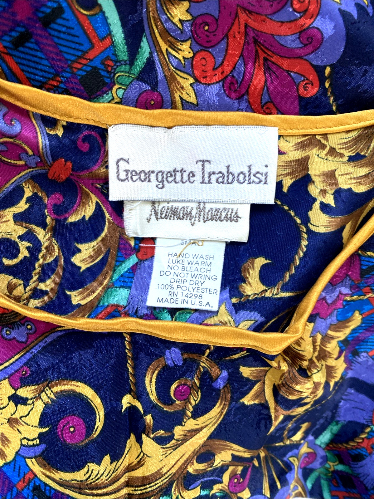 Vtg GEORGETTE TRABOLSI Neiman Marcus Sz M Multicolor Tunic Top