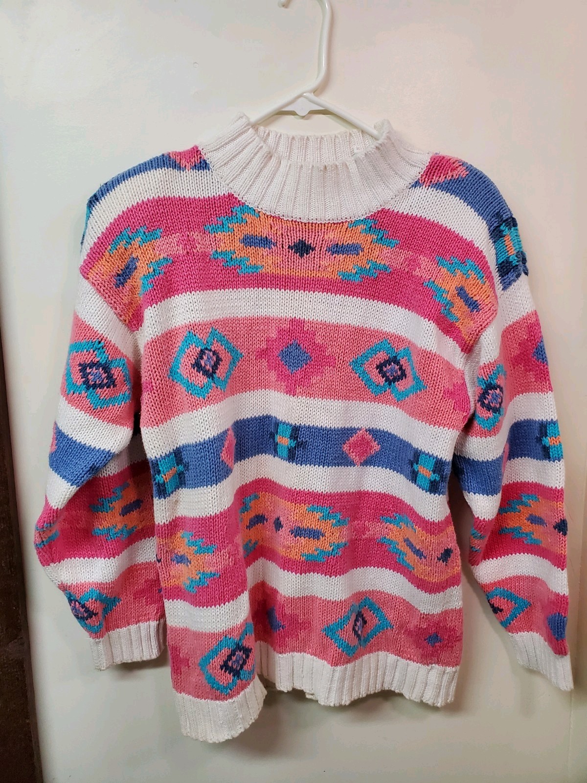 Vintage 80s Nuovo Sweater Women’s Medium Aztec Cotton Ramie Slouchy Tunic Pink