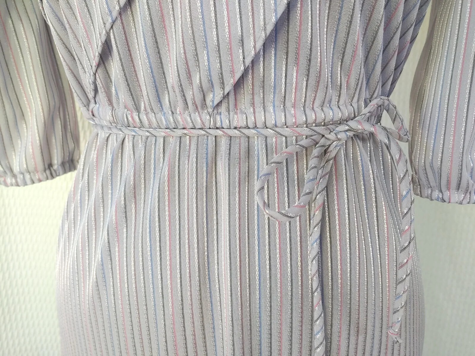 Vintage Grey Dress with Diagonal Layers and Pink/Black/Purple/Blue Stripes Sz 5